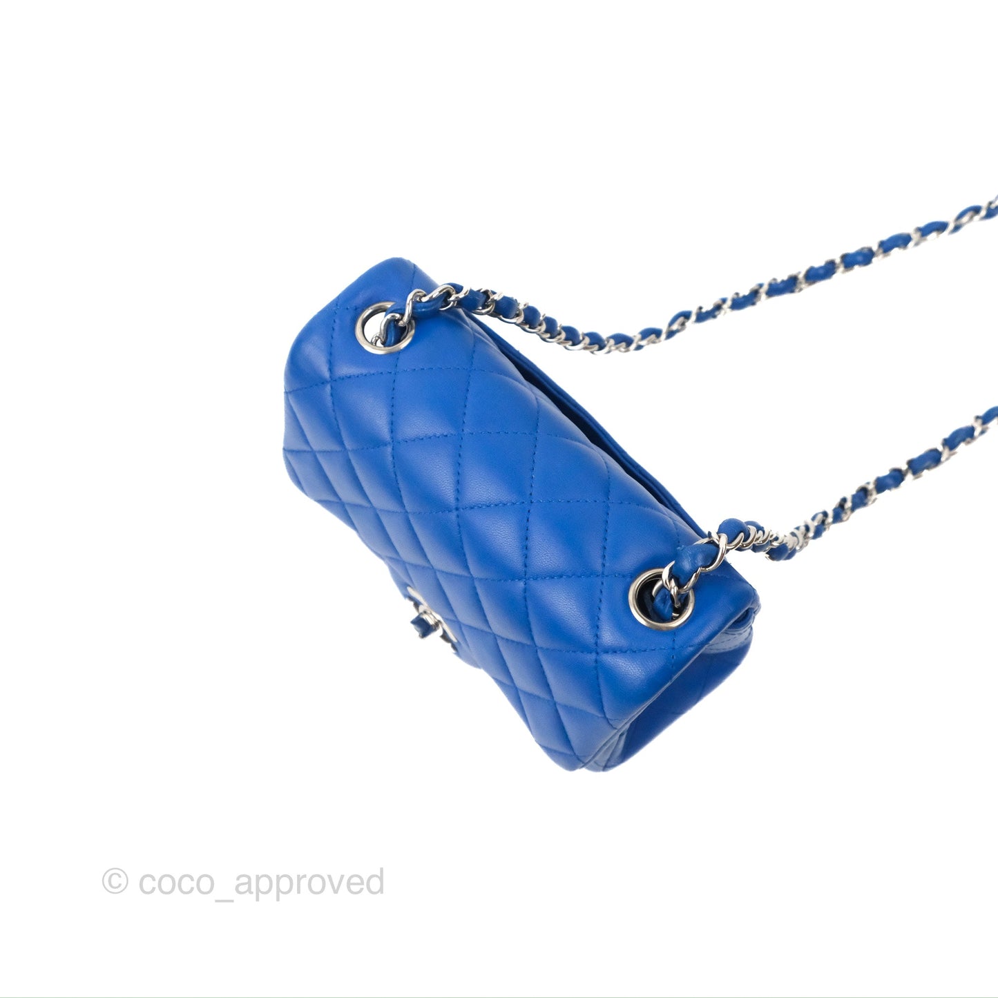 Chanel Quilted Mini Square Blue Lambskin Silver Hardware