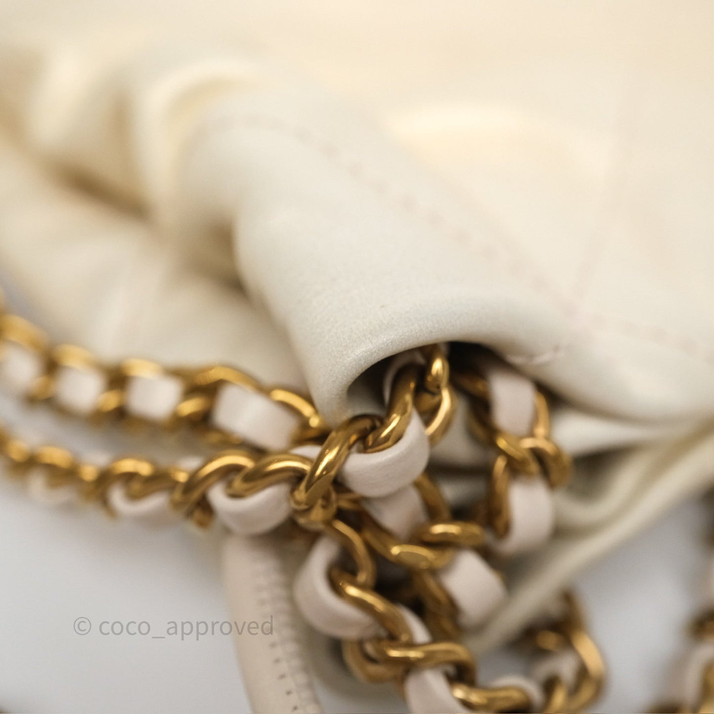Chanel 22 Mini Bag Iridescent Light Pearly Calfskin Aged Gold Hardware