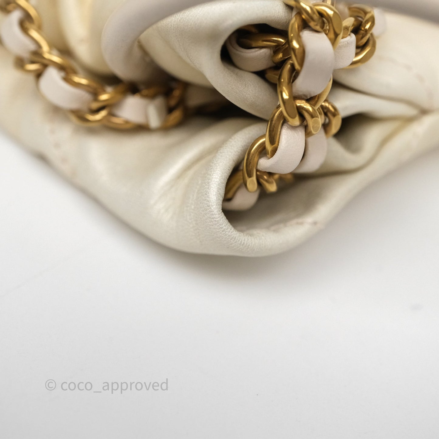 Chanel 22 Mini Bag Iridescent Light Pearly Calfskin Aged Gold Hardware