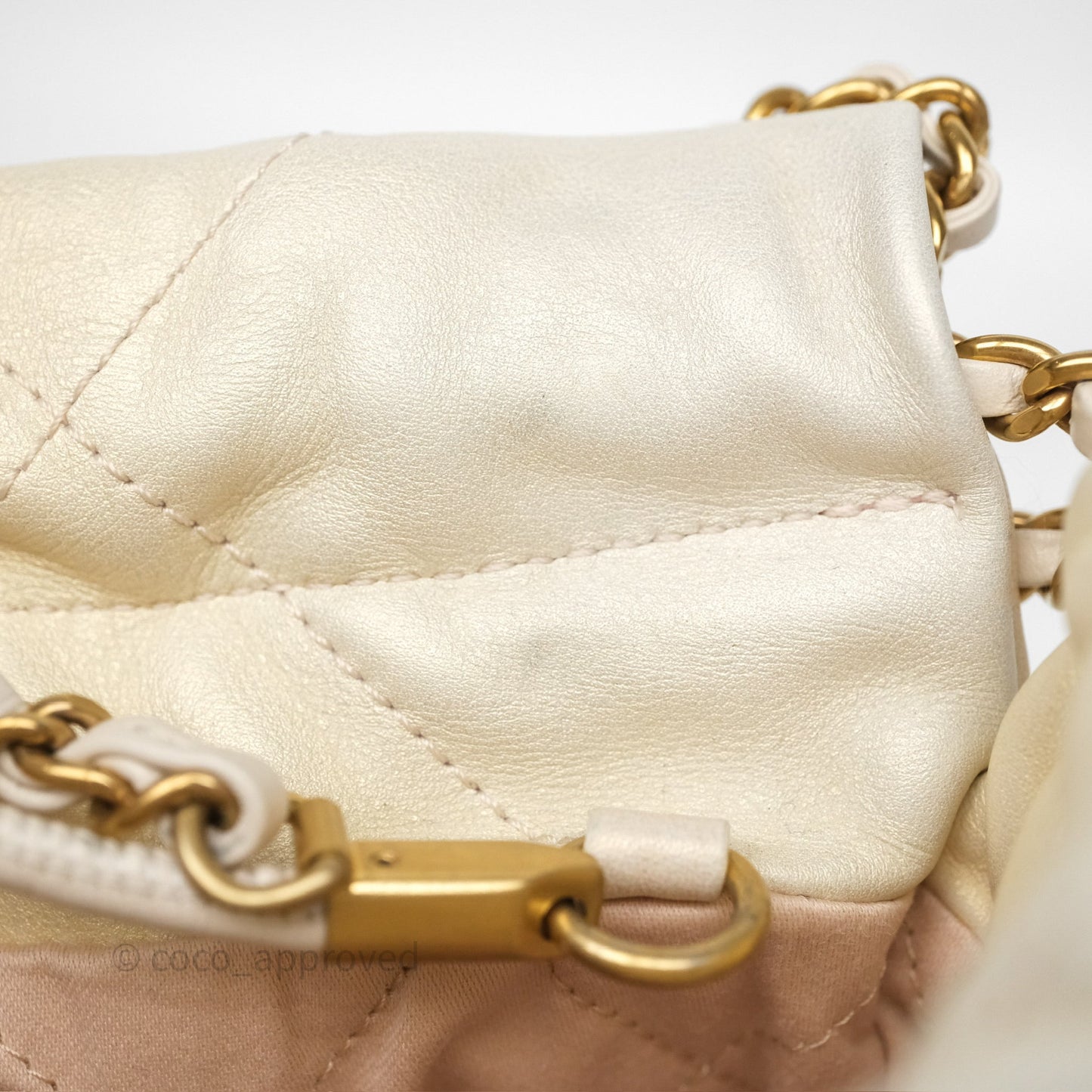 Chanel 22 Mini Bag Iridescent Light Pearly Calfskin Aged Gold Hardware