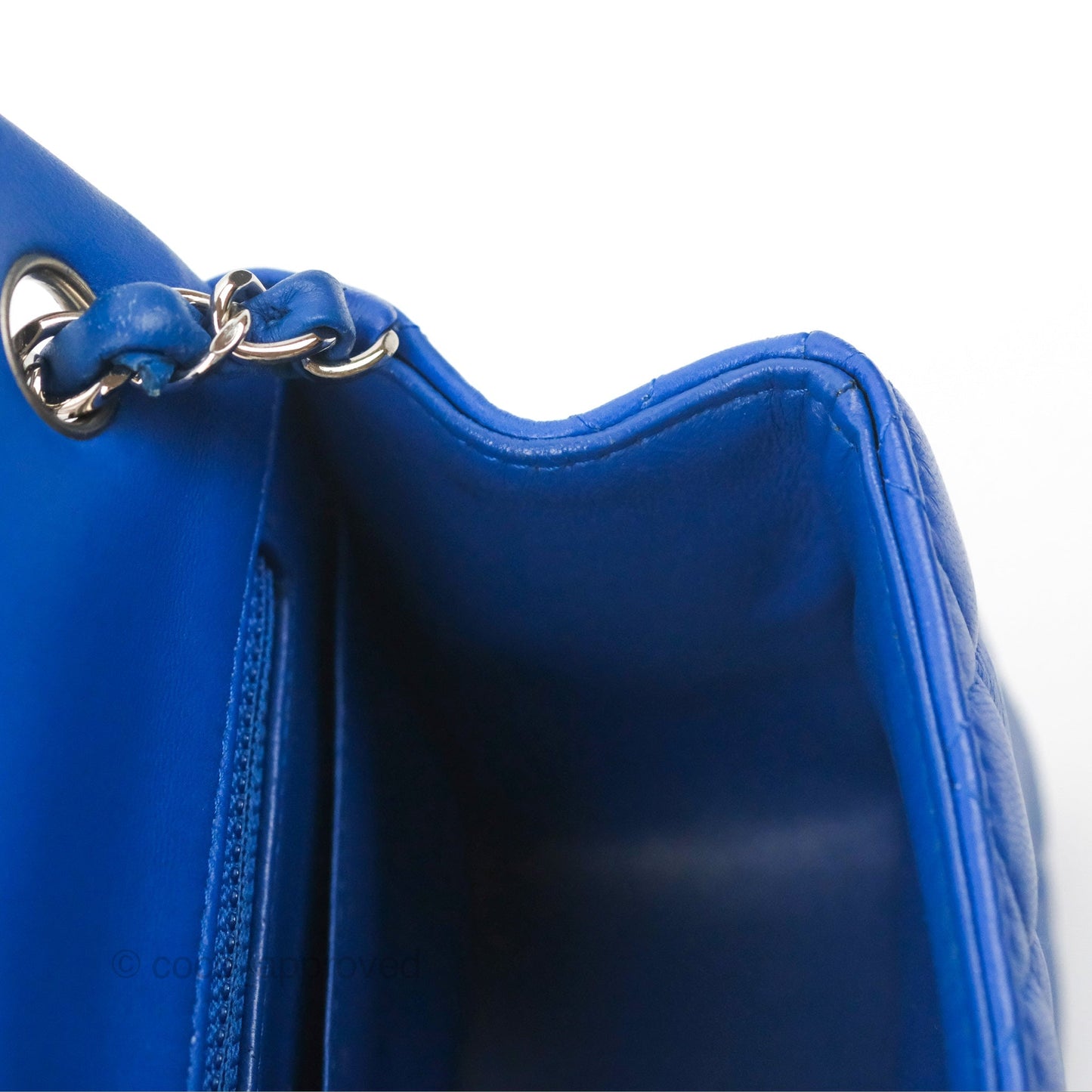 Chanel Quilted Mini Square Blue Lambskin Silver Hardware