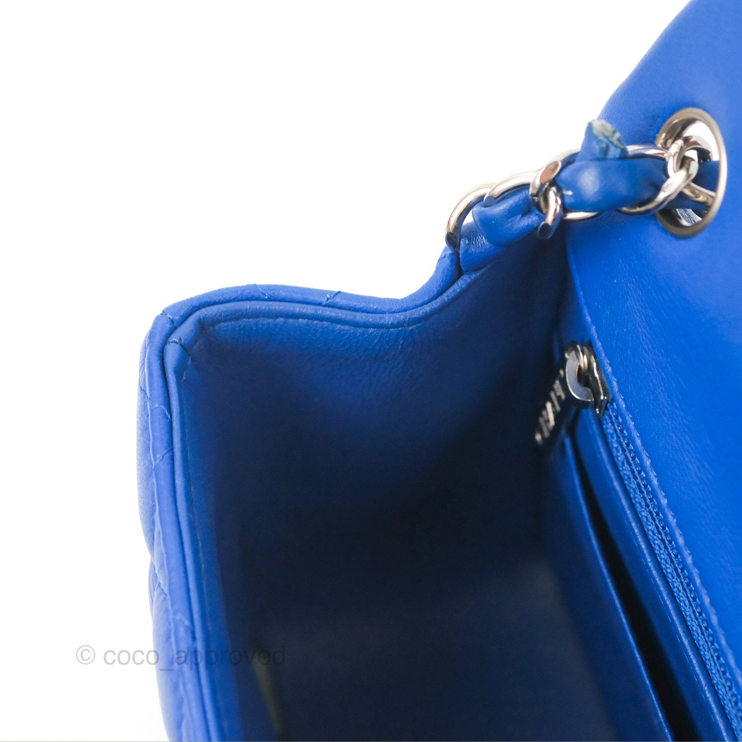 Chanel Quilted Mini Square Blue Lambskin Silver Hardware