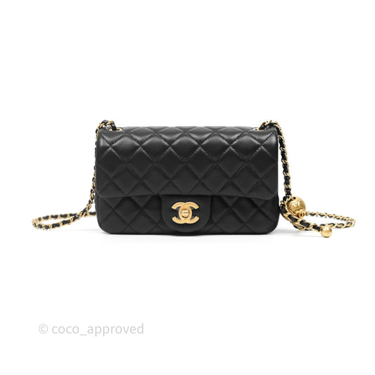 Chanel Mini Rectangular Pearl Crush Quilted Black Lambskin Aged Gold Hardware