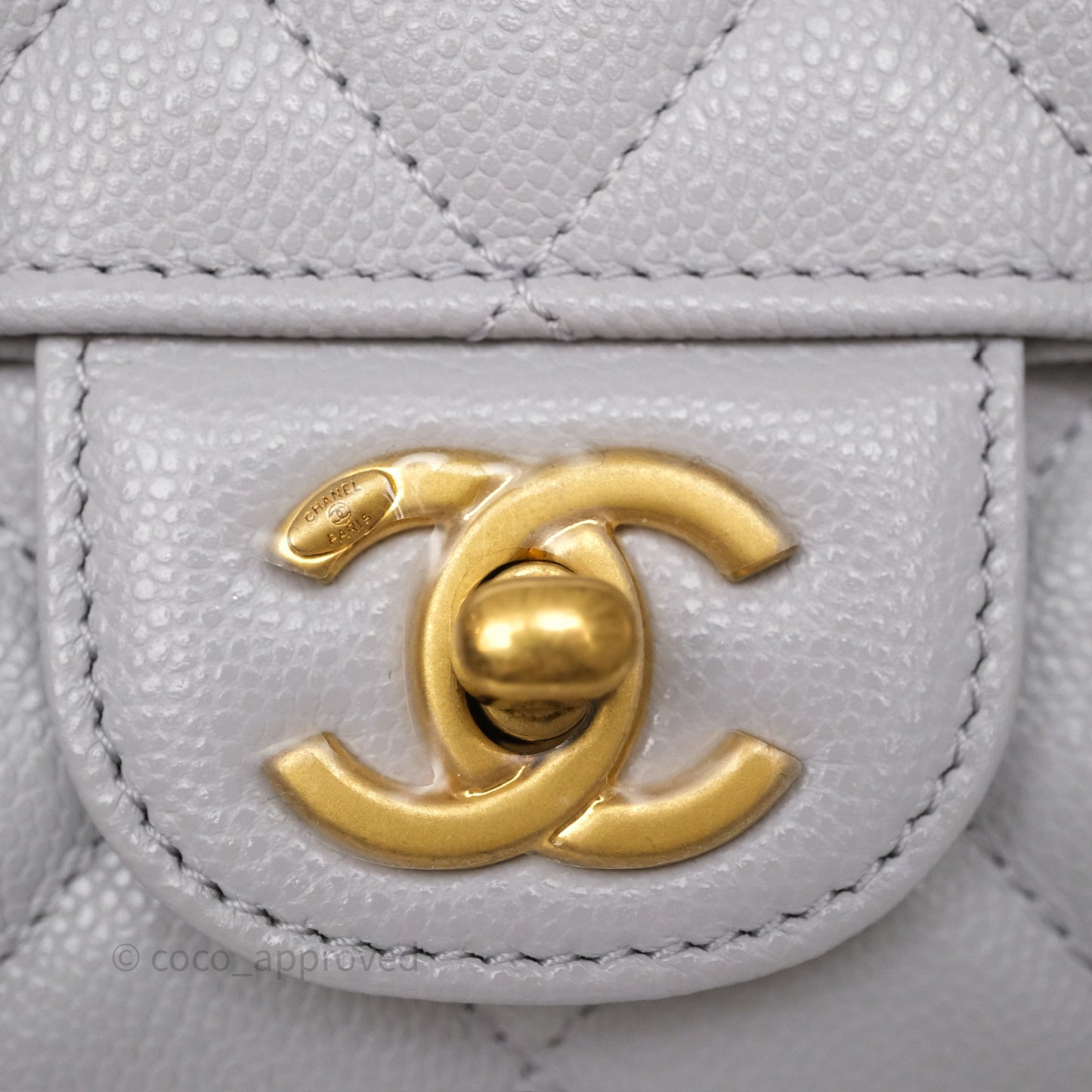 Chanel Small Chain Handle Flap Bag Grey Caviar Aged Gold Hardware 25P