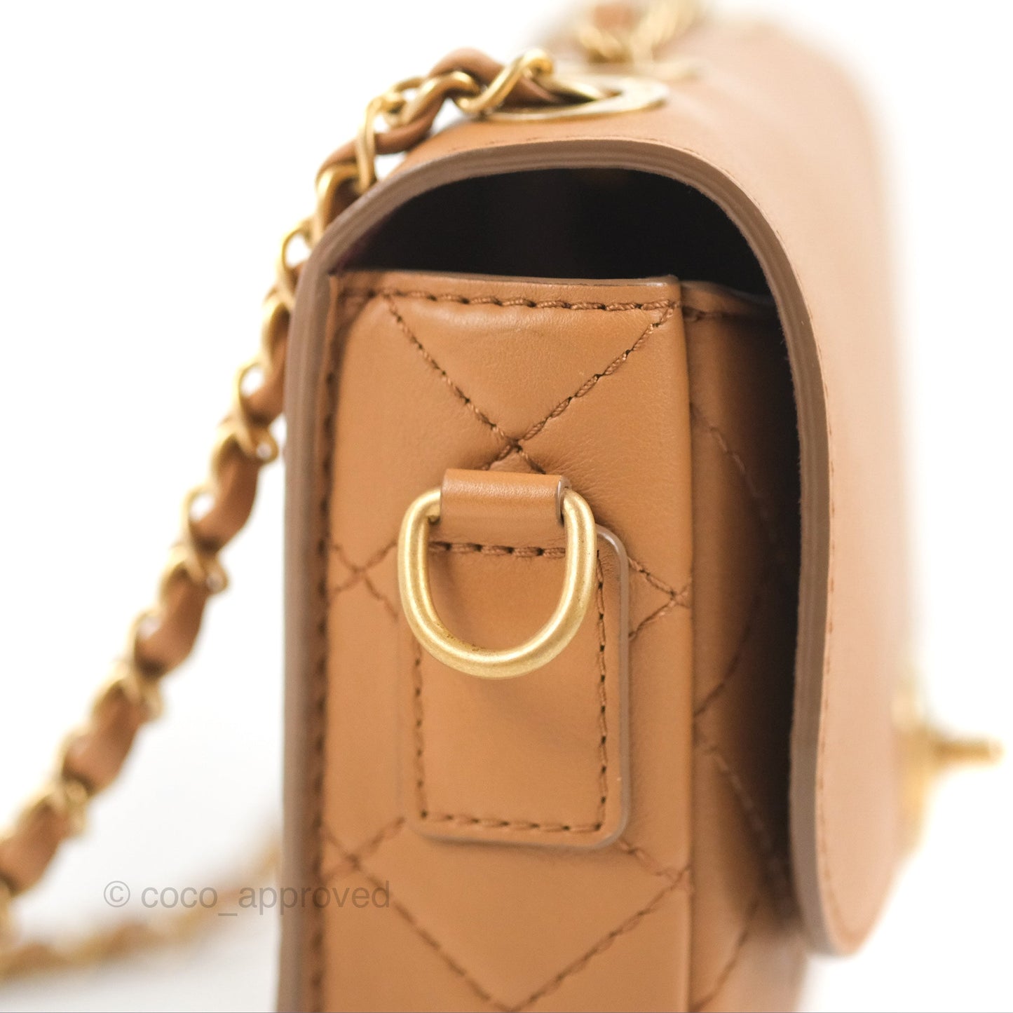 Chanel Flap Bag with Coin Purse Caramel Beige Calfskin Aged Gold Hardware 19K