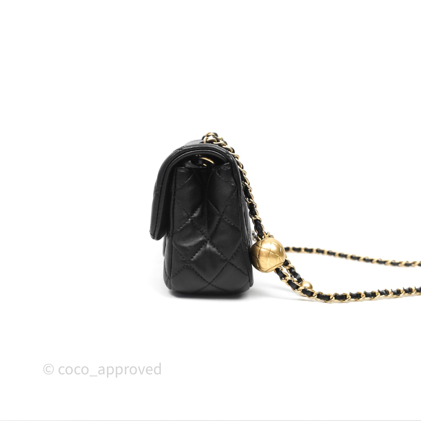 Chanel Mini Rectangular Pearl Crush Quilted Black Lambskin Aged Gold Hardware