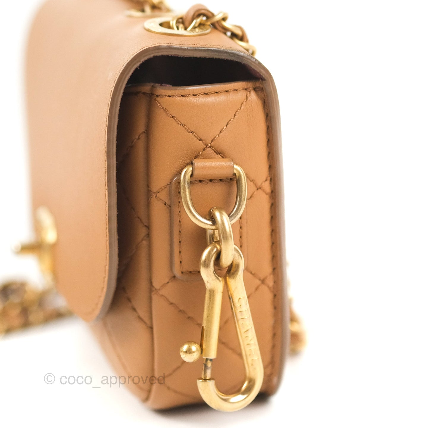 Chanel Flap Bag with Coin Purse Caramel Beige Calfskin Aged Gold Hardware 19K