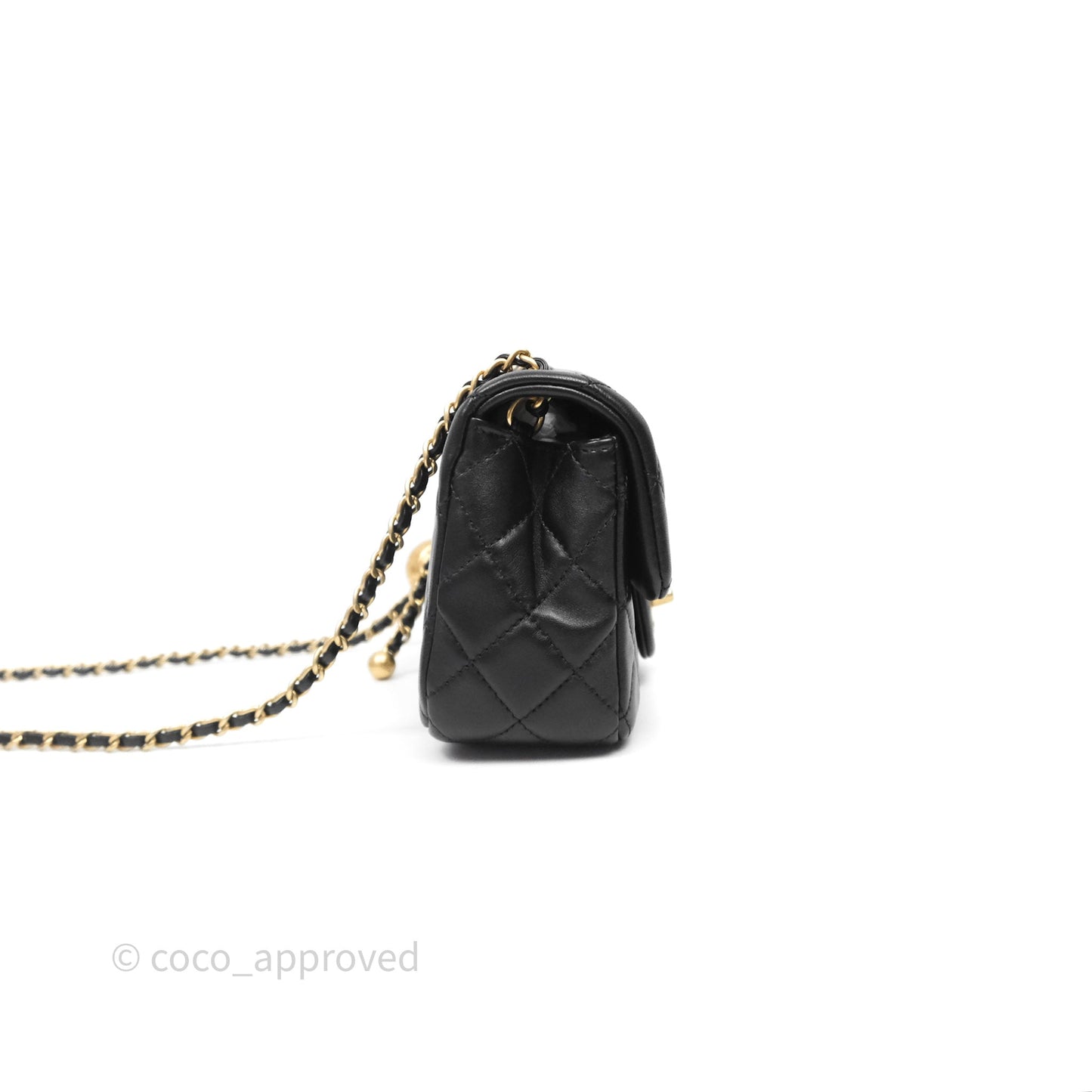 Chanel Mini Rectangular Pearl Crush Quilted Black Lambskin Aged Gold Hardware