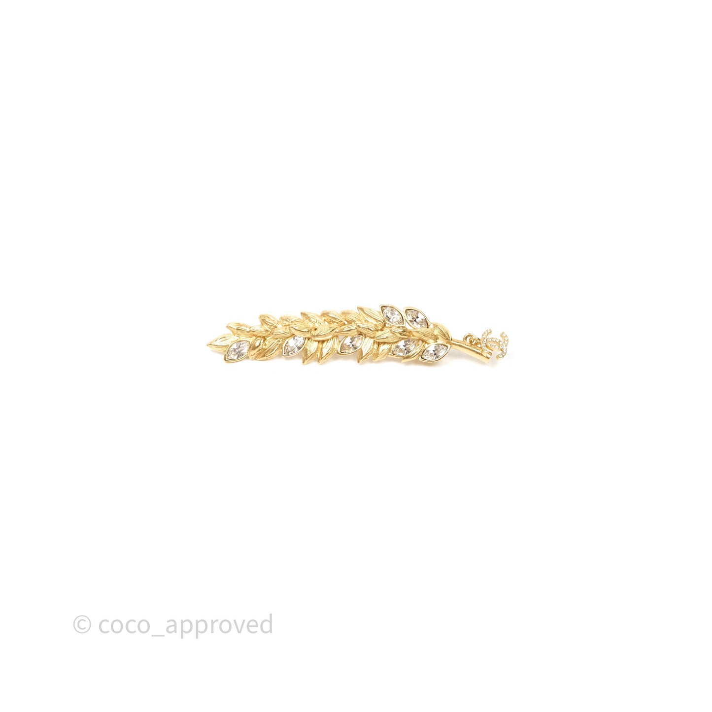 Chanel CC Wheat Crystal Brooch Gold Tone 23V