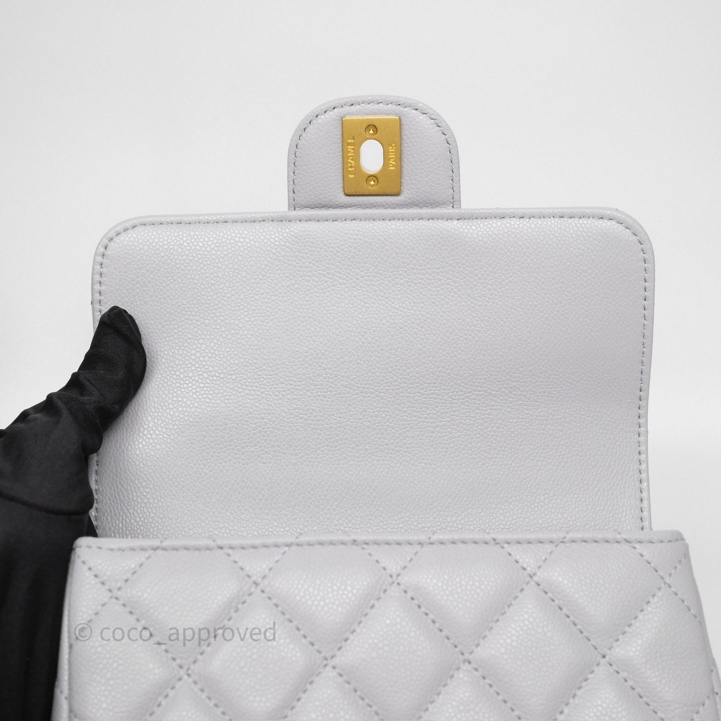 Chanel Small Chain Handle Flap Bag Grey Caviar Aged Gold Hardware 25P