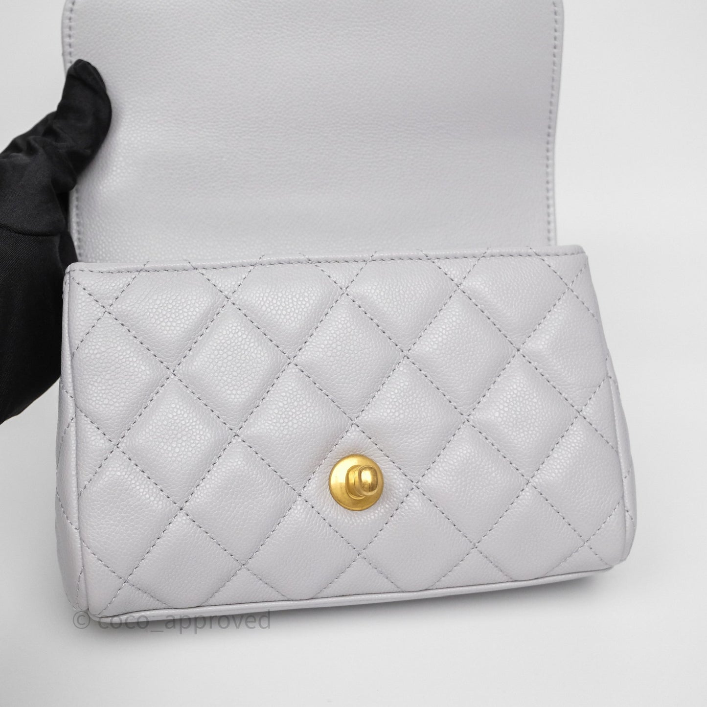 Chanel Small Chain Handle Flap Bag Grey Caviar Aged Gold Hardware 25P