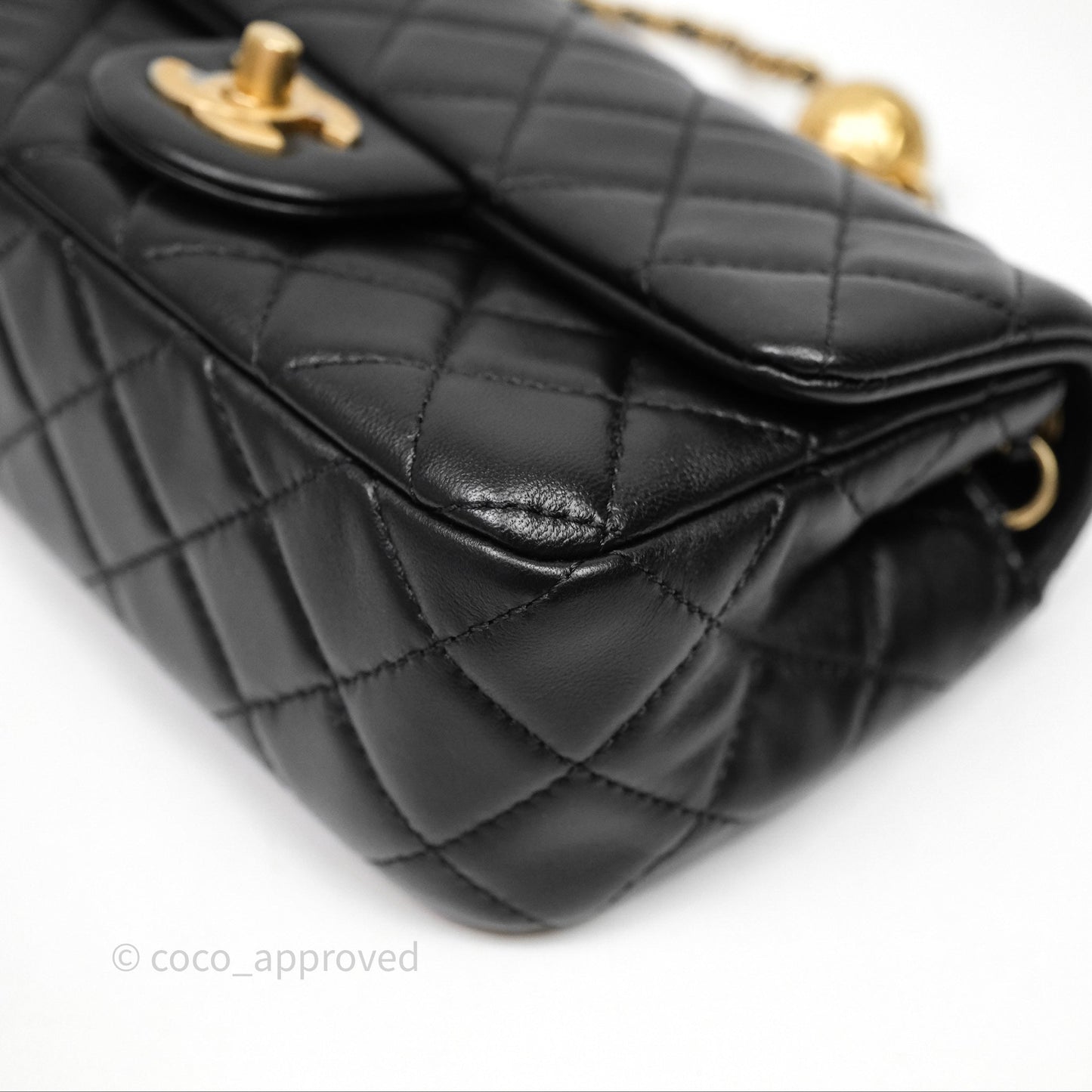 Chanel Mini Rectangular Pearl Crush Quilted Black Lambskin Aged Gold Hardware