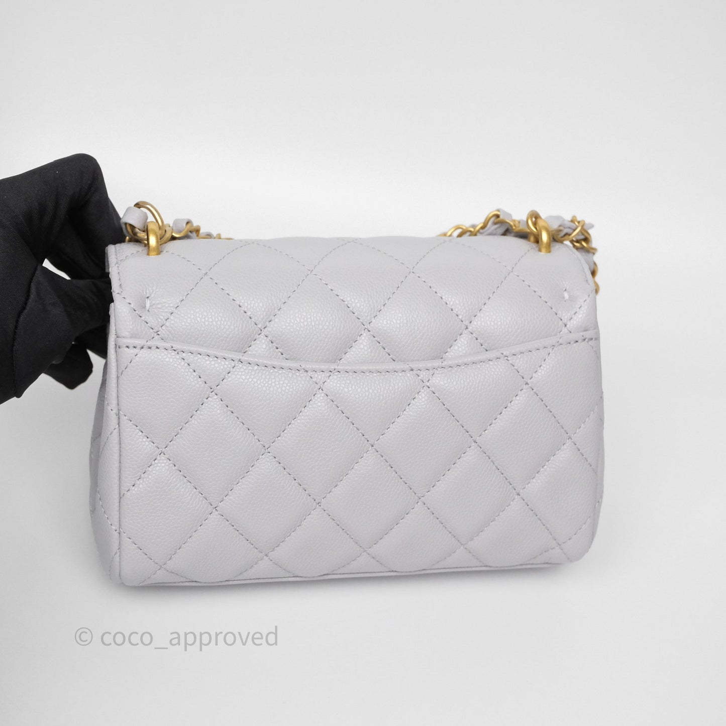 Chanel Small Chain Handle Flap Bag Grey Caviar Aged Gold Hardware 25P