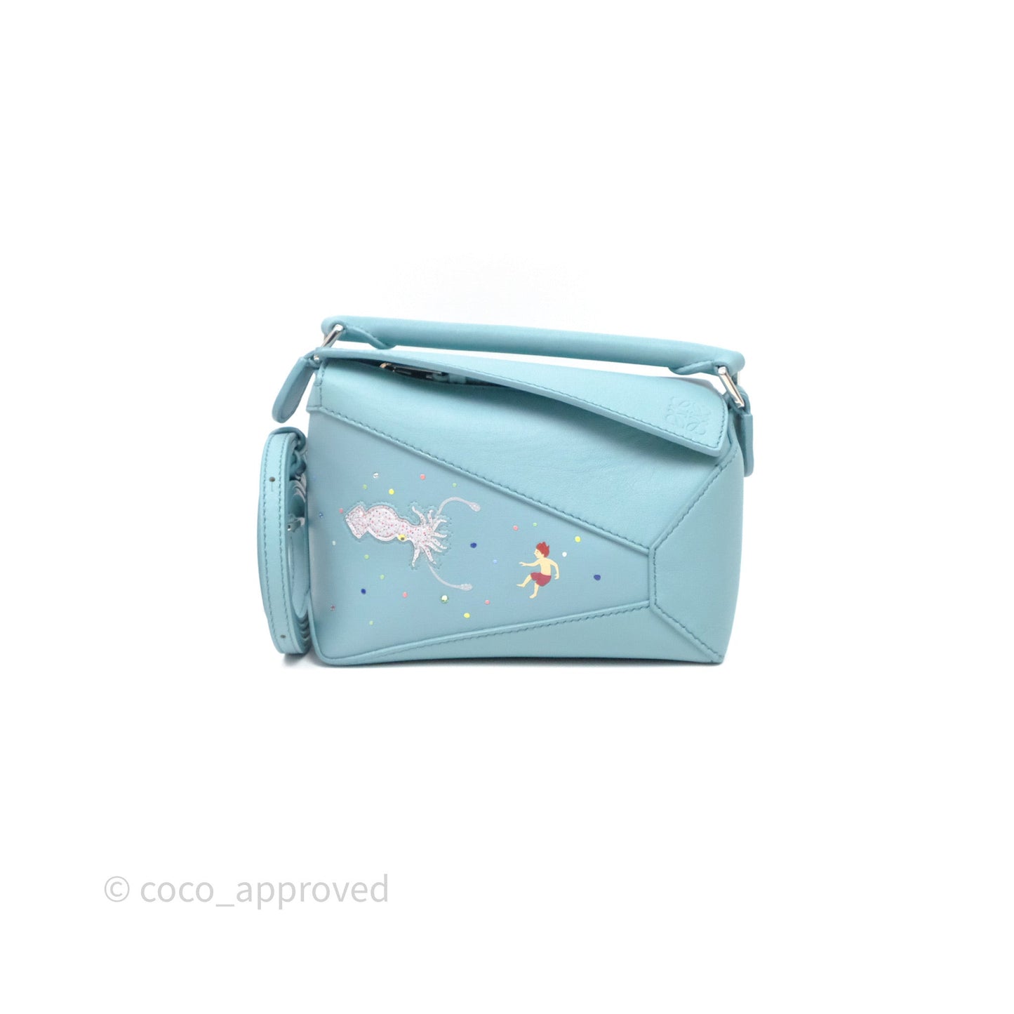 Loewe Mini Squid Suna Puzzle Bag Blue Silver Hardware