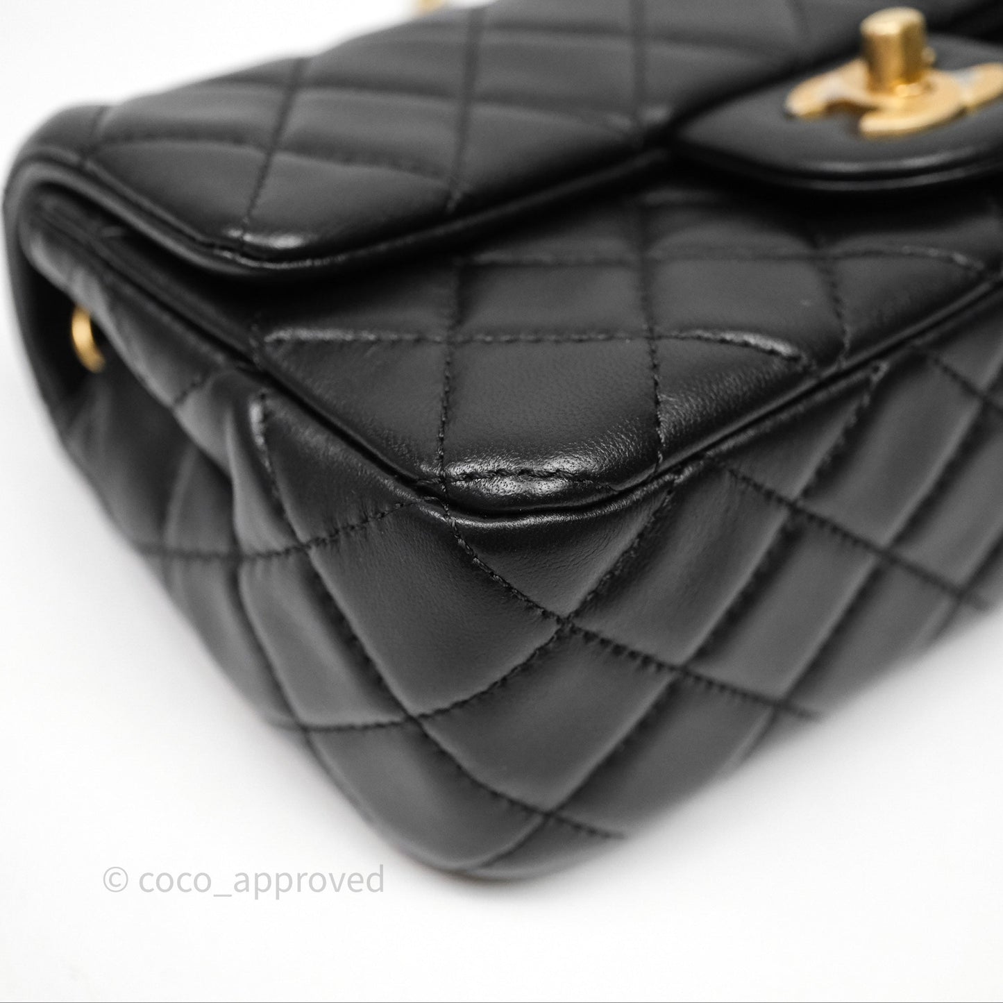Chanel Mini Rectangular Pearl Crush Quilted Black Lambskin Aged Gold Hardware