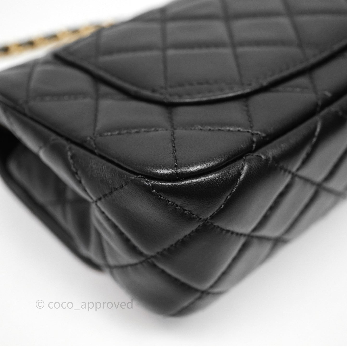 Chanel Mini Rectangular Pearl Crush Quilted Black Lambskin Aged Gold Hardware