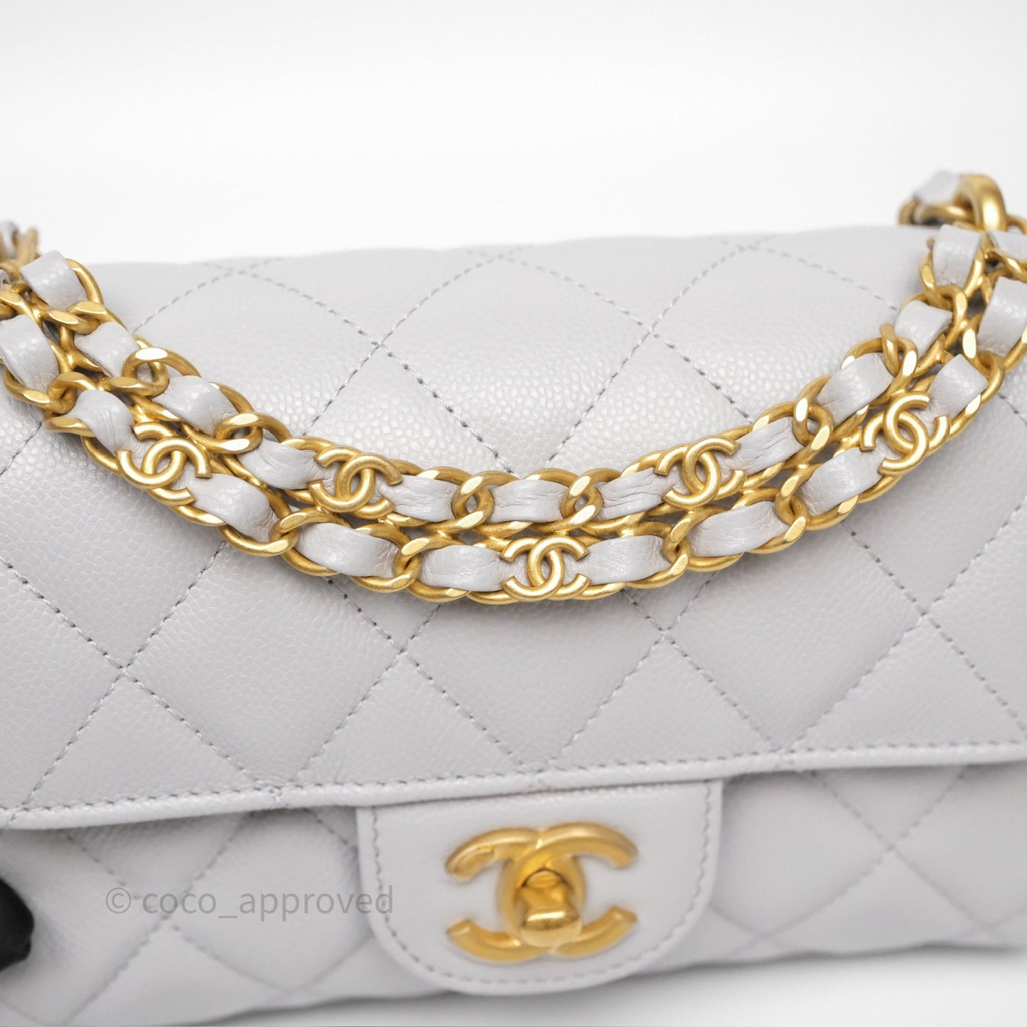 Chanel Small Chain Handle Flap Bag Grey Caviar Aged Gold Hardware 25P