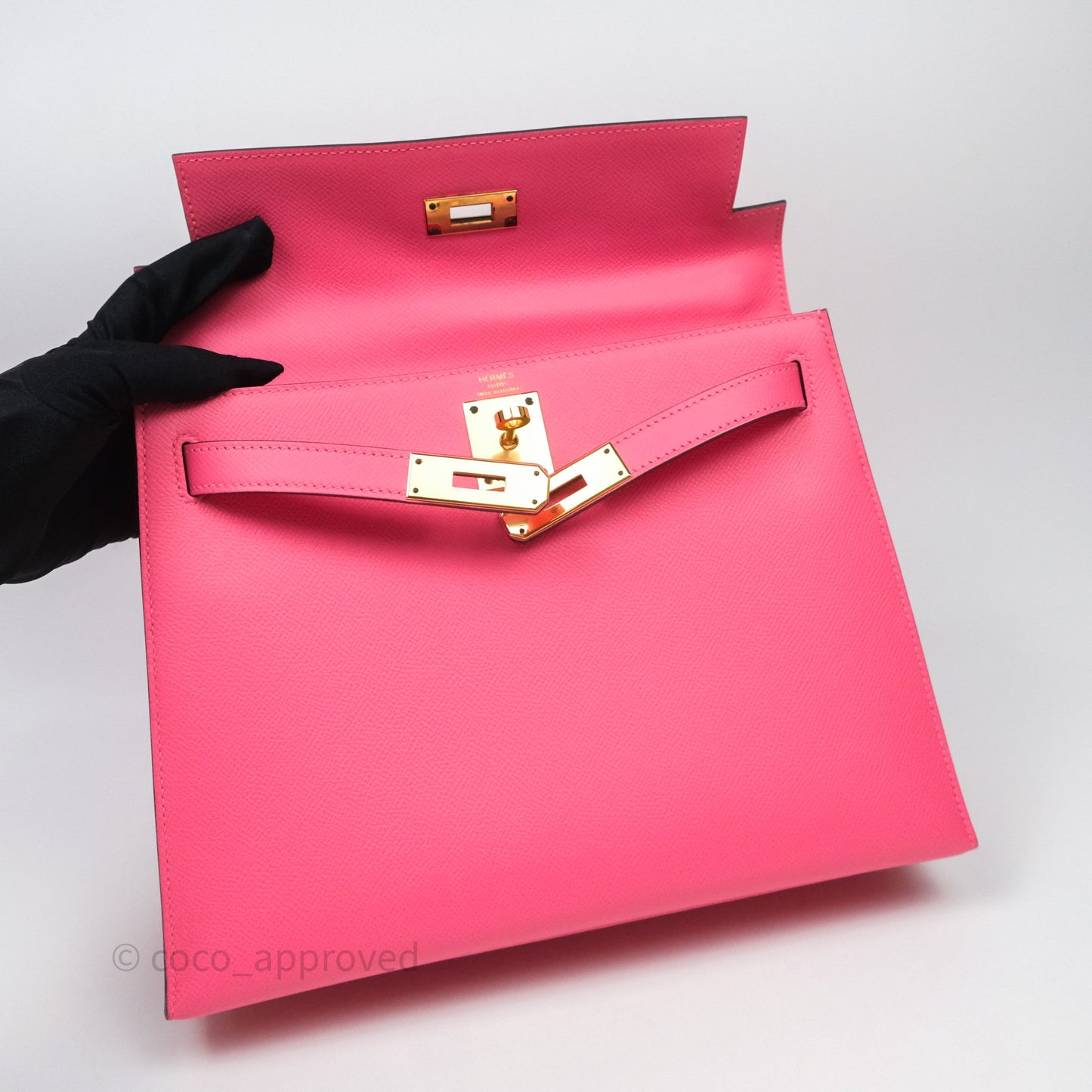 Hermès Kelly 28 Sellier Rose Lipstick U5 Epsom Gold Hardware