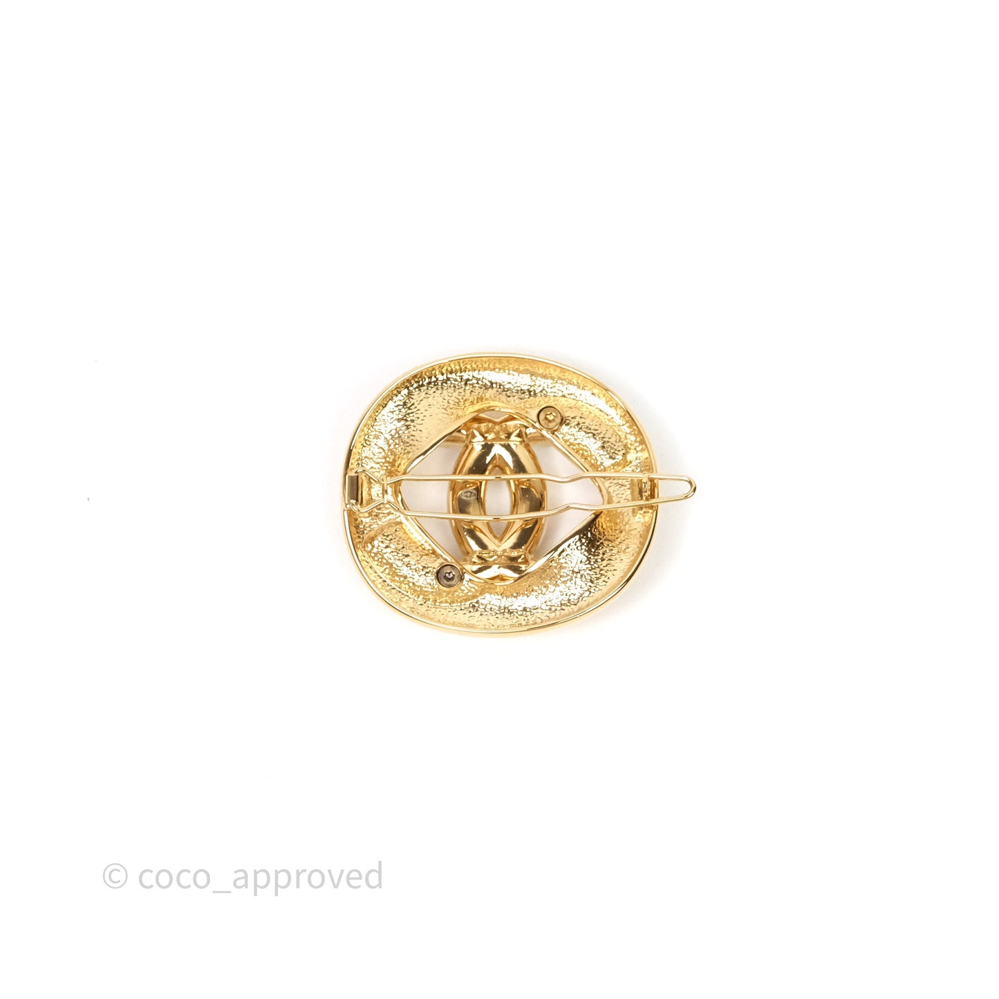 Chanel CC Pearl Round Crystal Hair Clip Gold Tone 24A