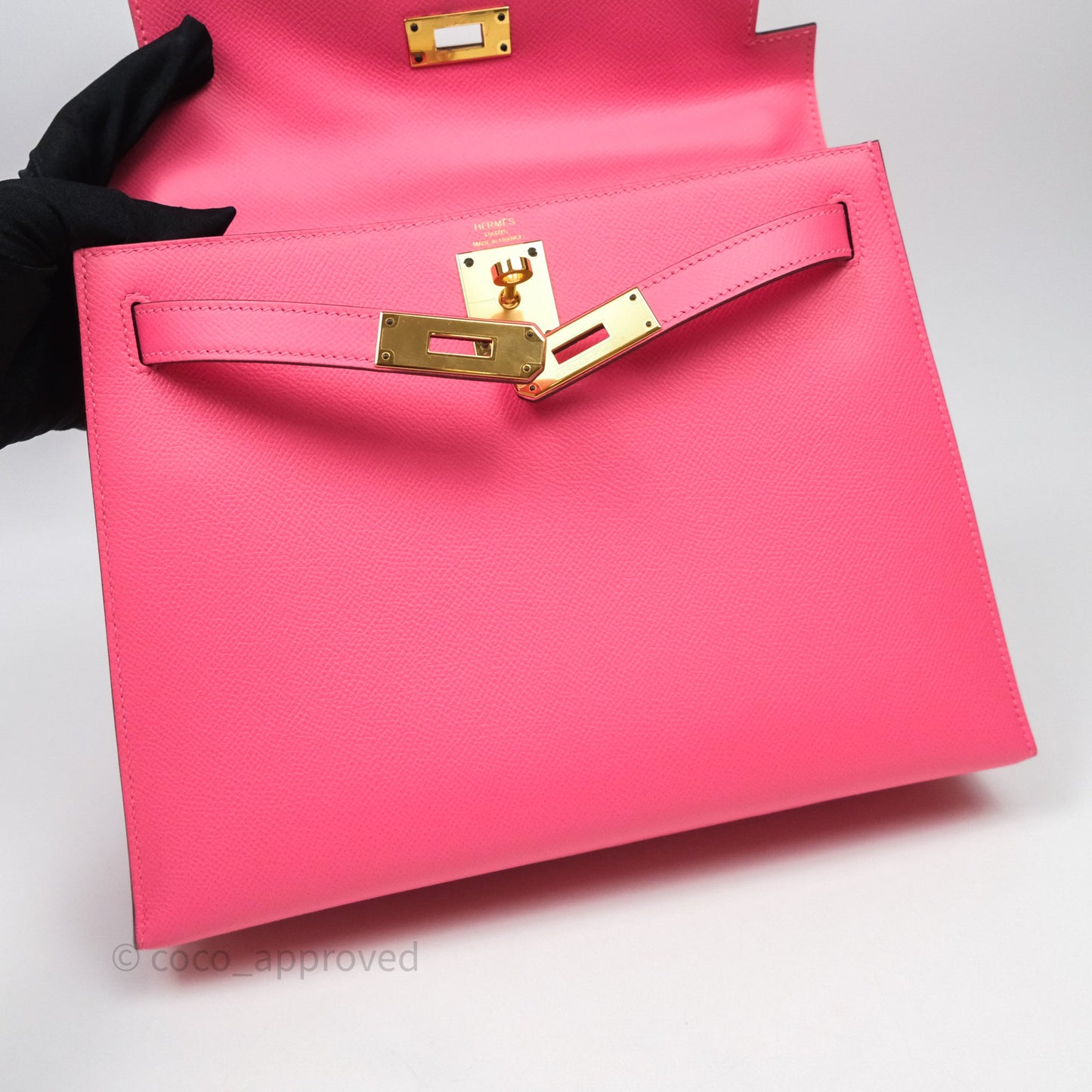 Hermès Kelly 28 Sellier Rose Lipstick U5 Epsom Gold Hardware