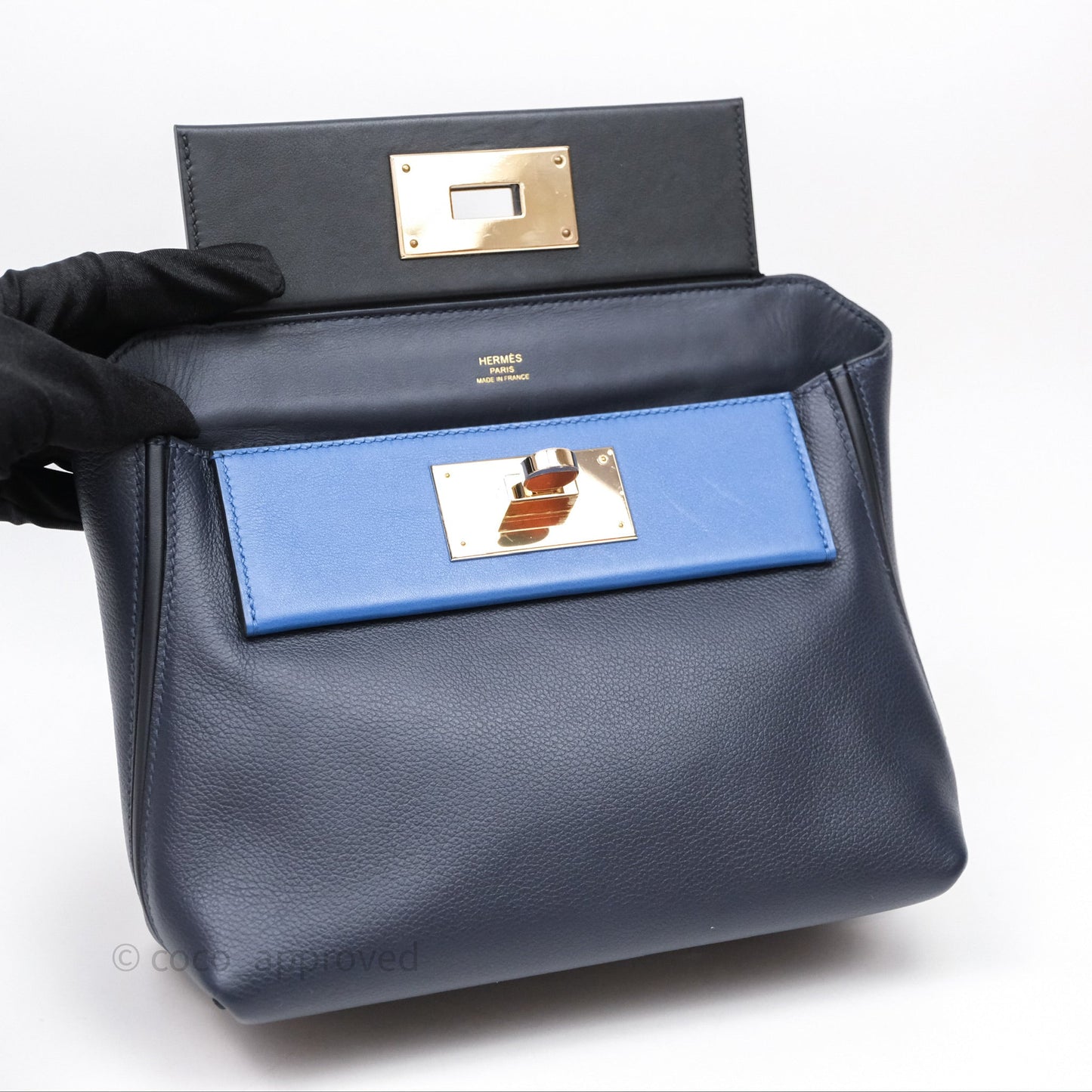 Hermès 24/24 21 Mini Multico Veau Evercolor/ Swift Blnuit/ Caban/ Noir/ Blfrance Gold Hardware