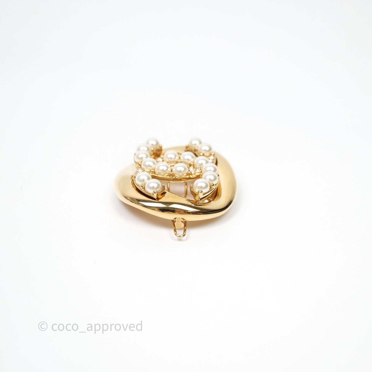Chanel CC Pearl Round Crystal Hair Clip Gold Tone 24A