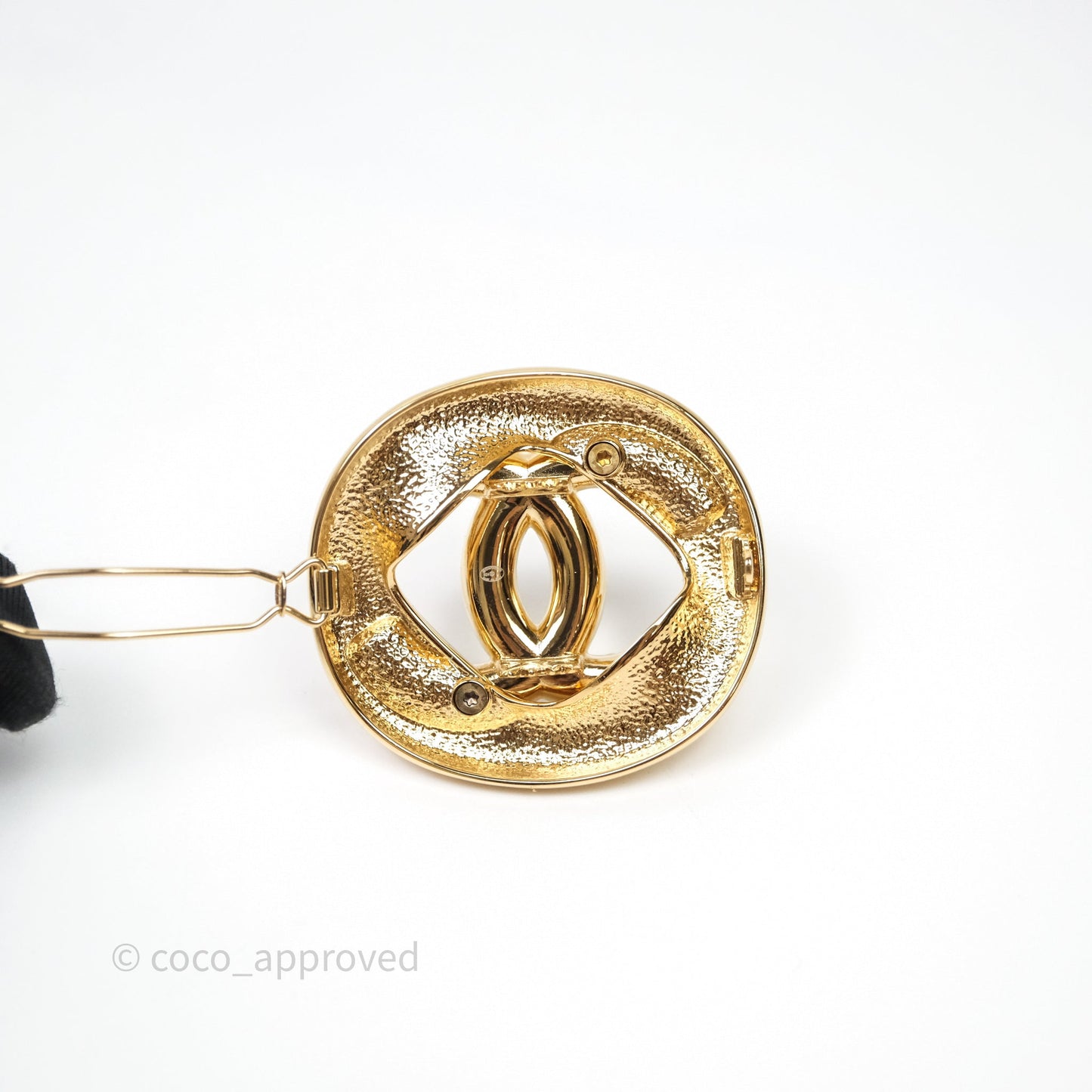 Chanel CC Pearl Round Crystal Hair Clip Gold Tone 24A