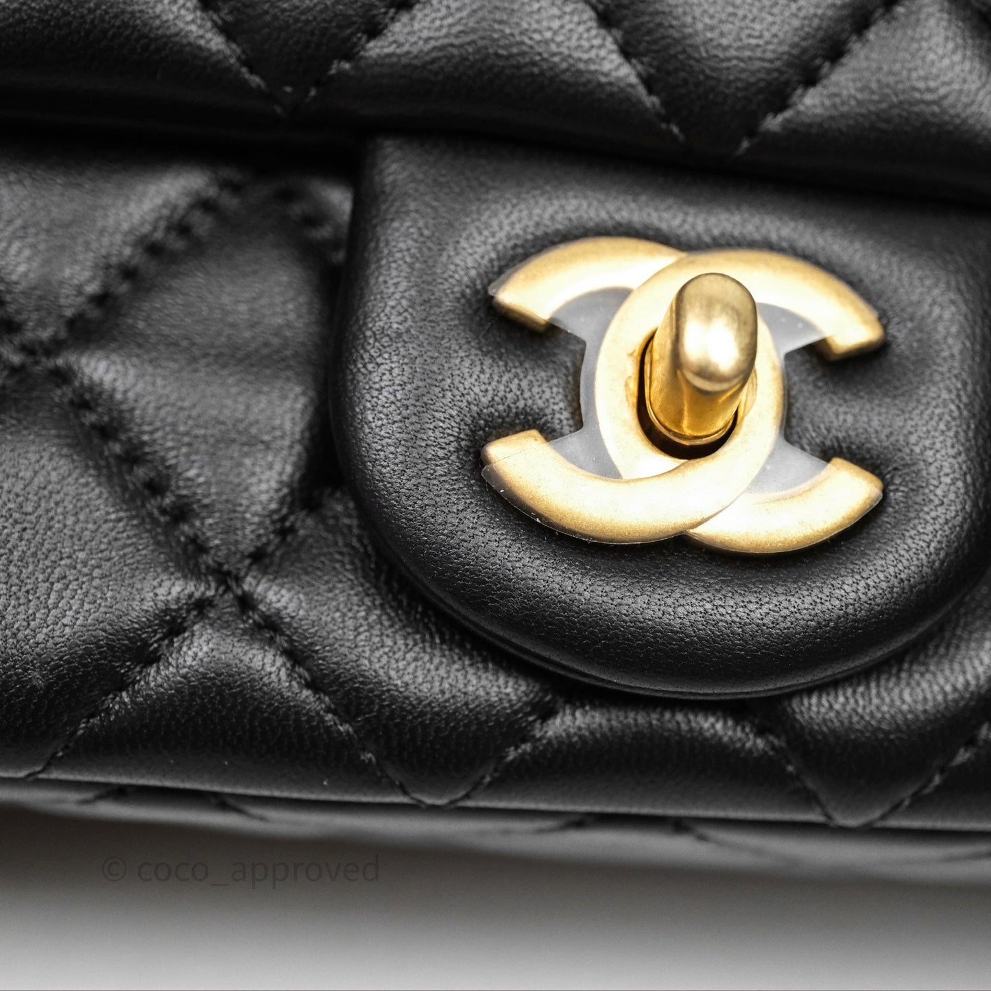 Chanel Mini Rectangular Pearl Crush Quilted Black Lambskin Aged Gold Hardware