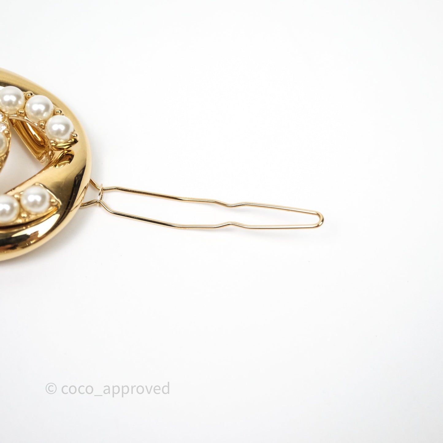 Chanel CC Pearl Round Crystal Hair Clip Gold Tone 24A