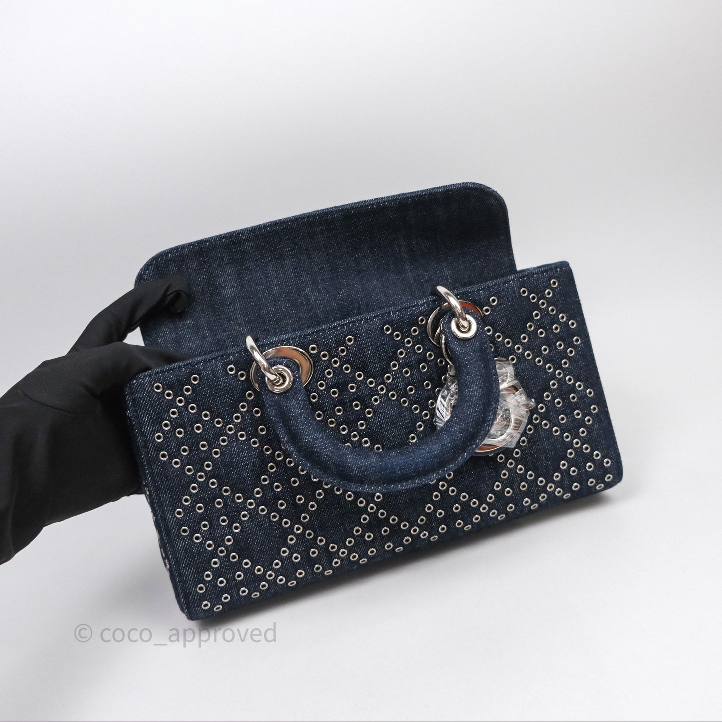 Christian Dior Medium Lady D-Joy Denim Eyelet Silver Hardware