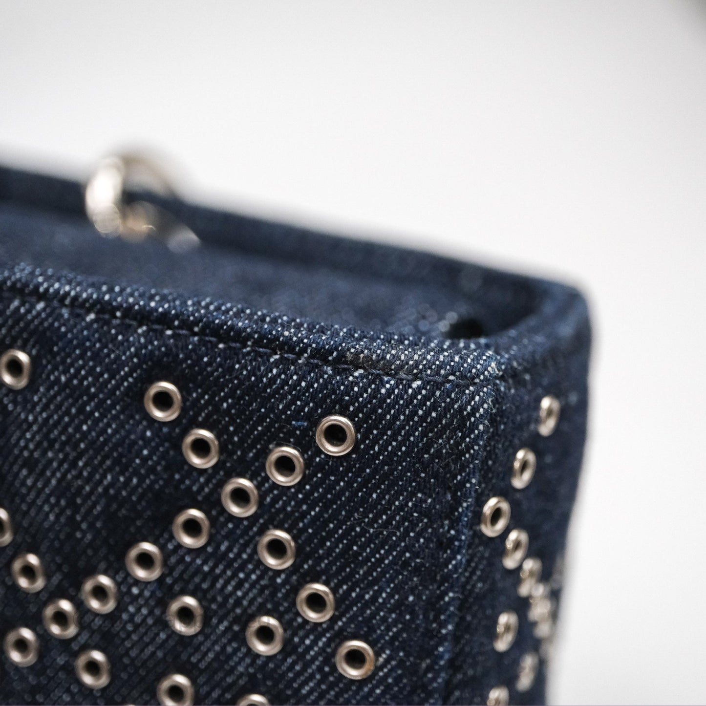 Christian Dior Medium Lady D-Joy Denim Eyelet Silver Hardware