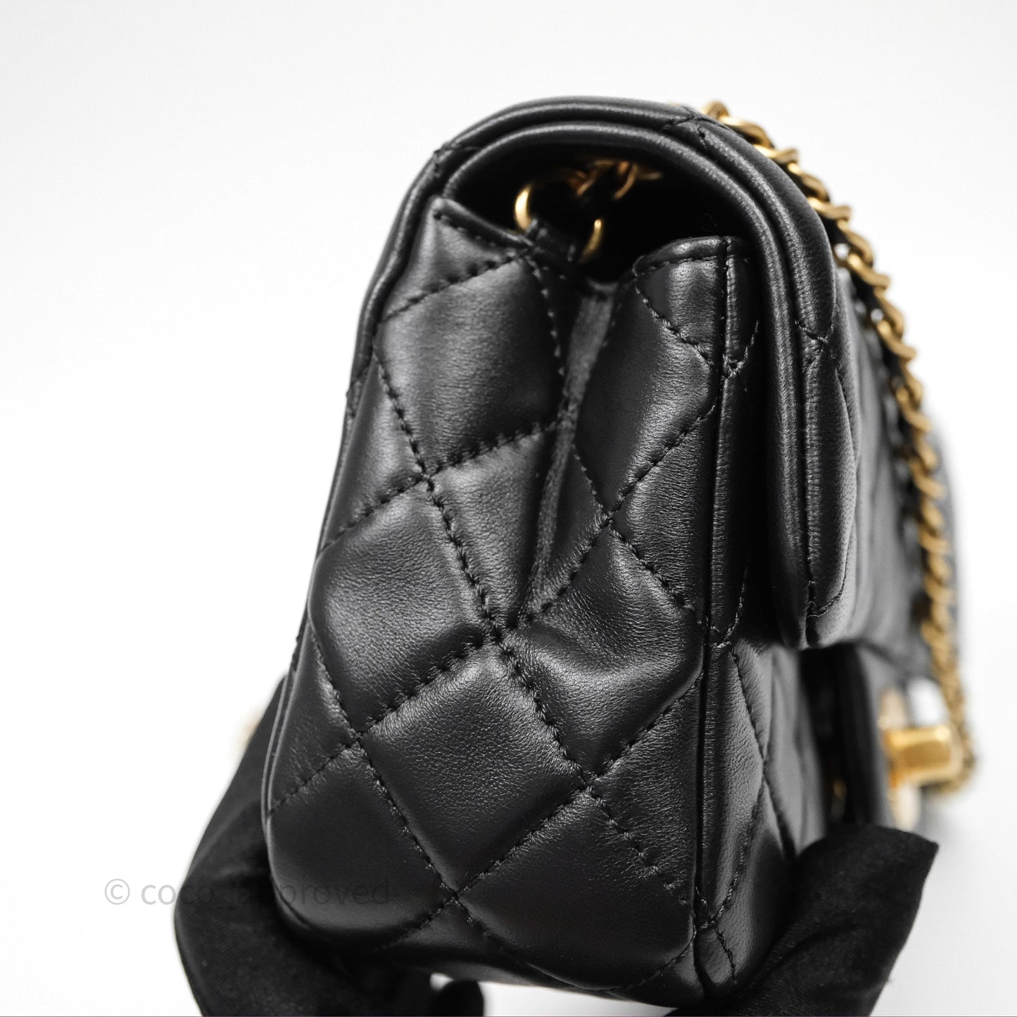 Chanel Mini Rectangular Pearl Crush Quilted Black Lambskin Aged Gold Hardware
