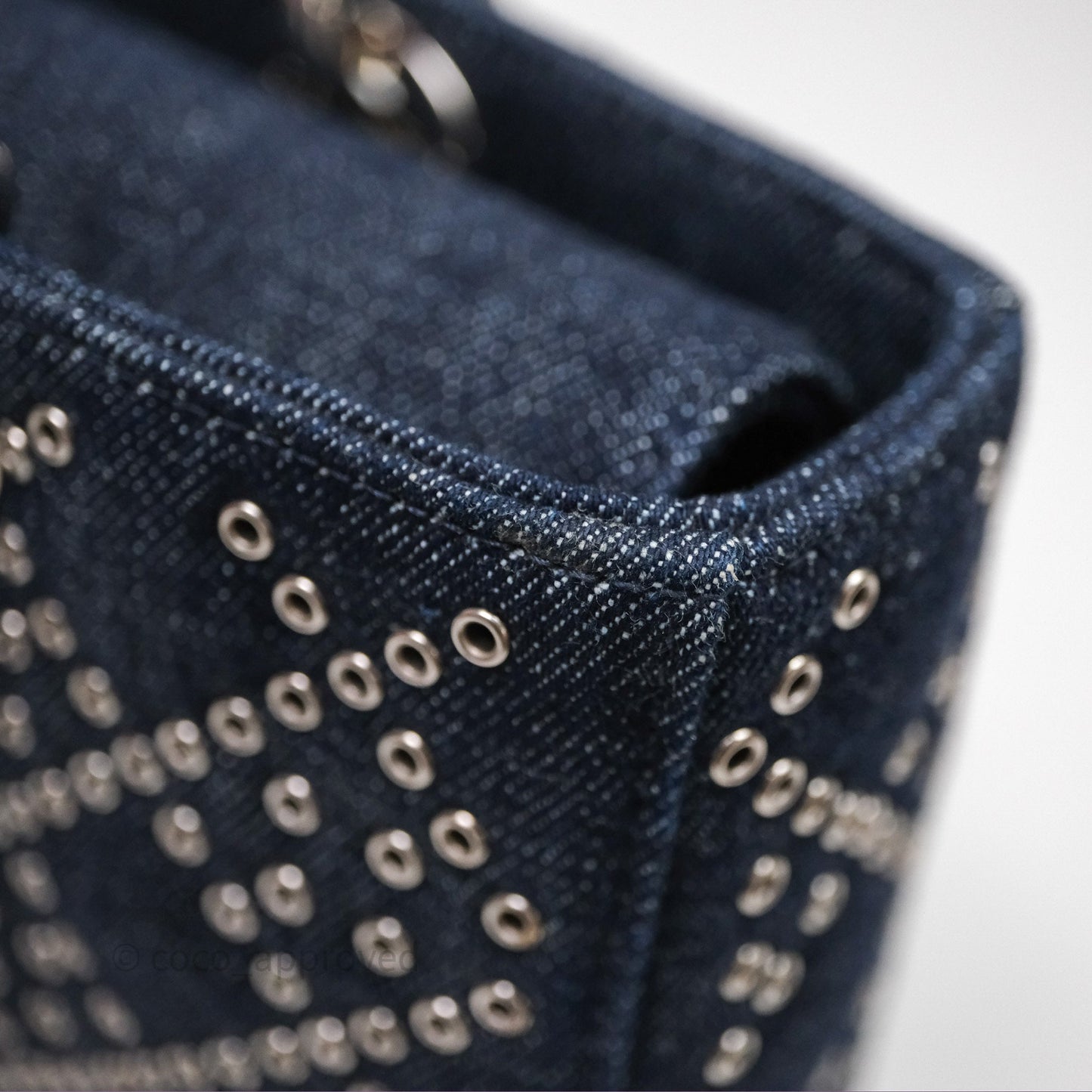 Christian Dior Medium Lady D-Joy Denim Eyelet Silver Hardware