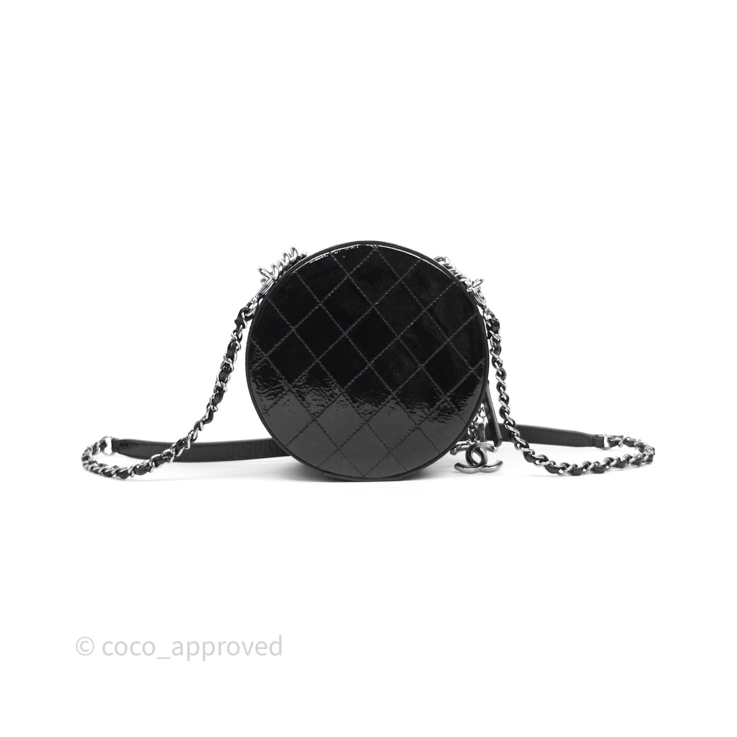 Chanel Round As Earth Bag with Owl Charm Black Patent Silver Hardware