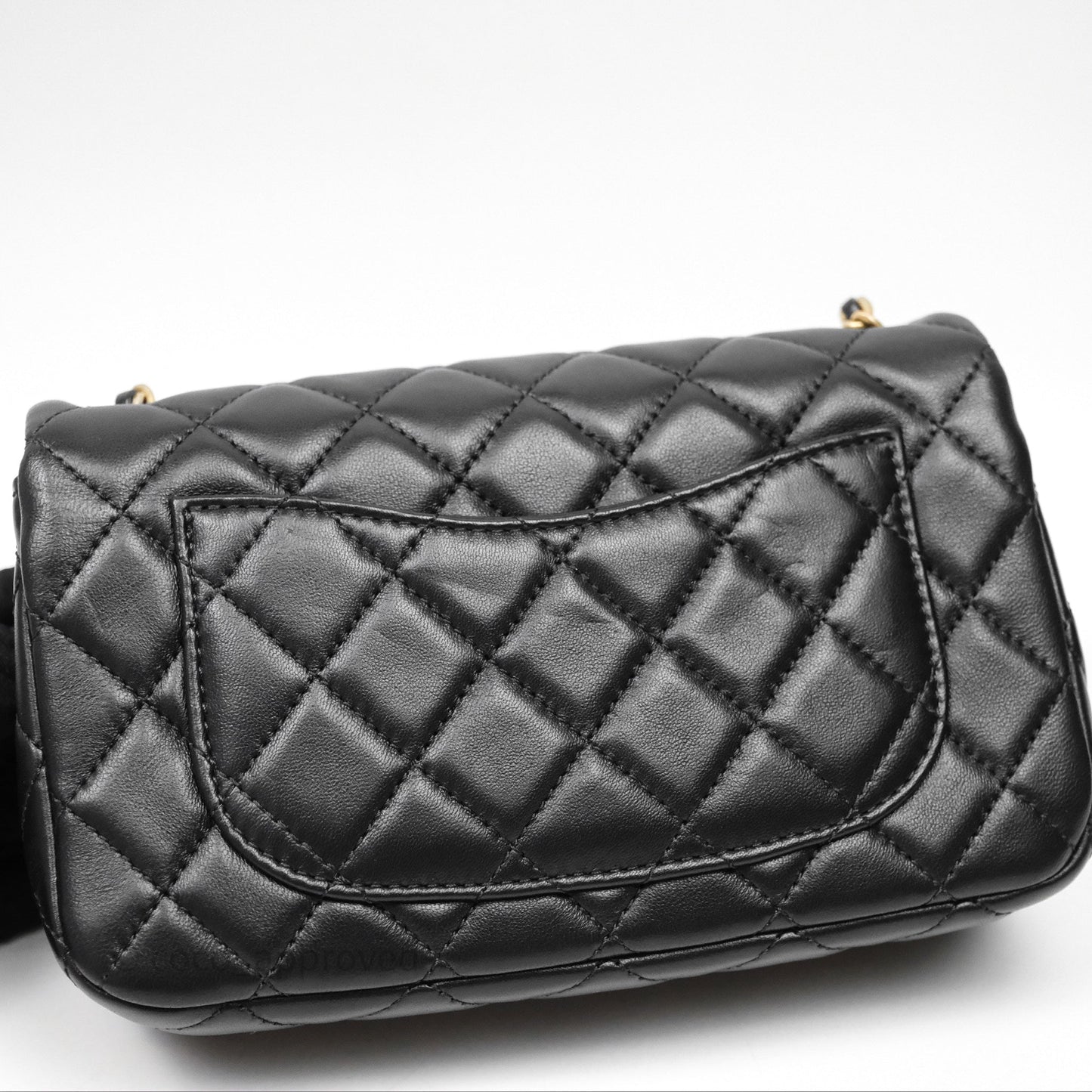 Chanel Mini Rectangular Pearl Crush Quilted Black Lambskin Aged Gold Hardware