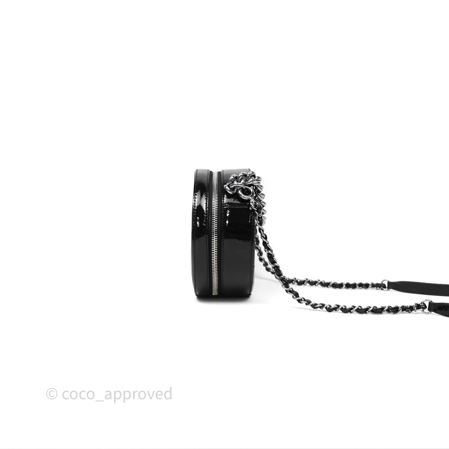 Chanel Round As Earth Bag with Owl Charm Black Patent Silver Hardware