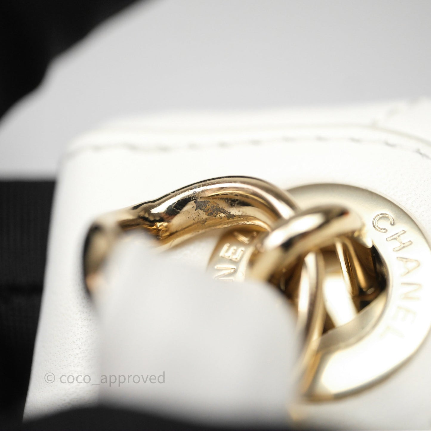 Chanel CC Flap Bag With Logo on Chain Lambskin White Gold Hardware