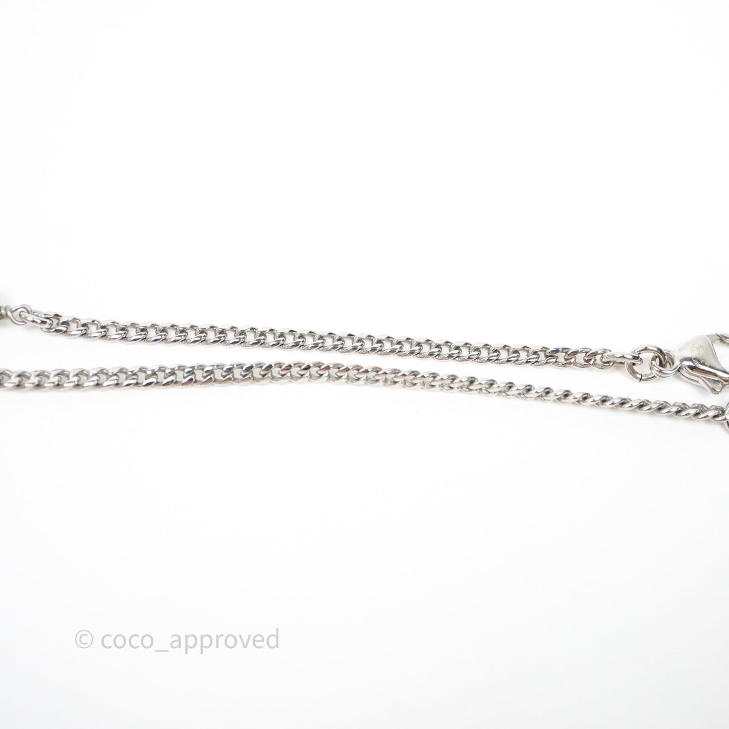 Chanel CC Crystal Heart Pearl Necklace Sliver Tone 23B