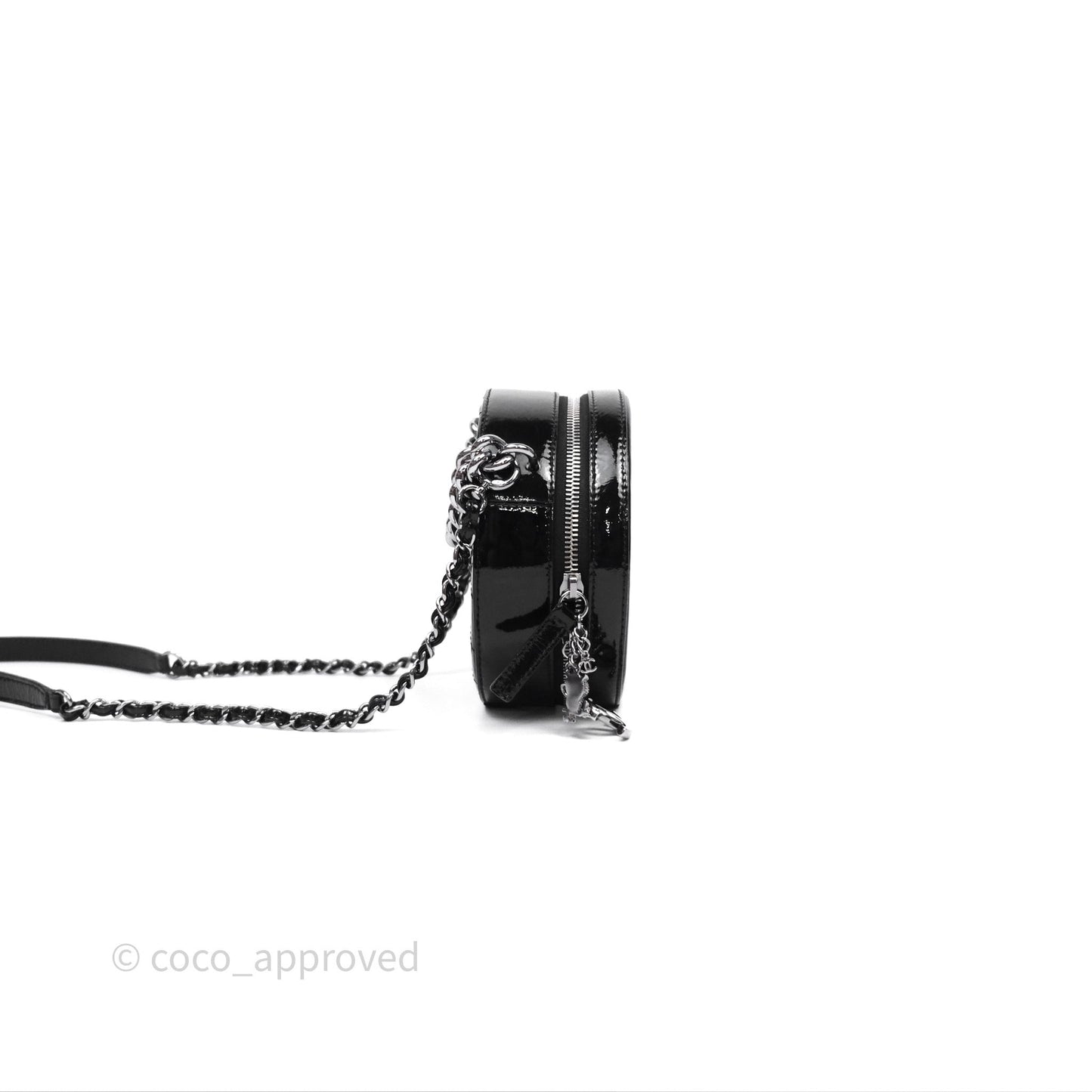 Chanel Round As Earth Bag with Owl Charm Black Patent Silver Hardware
