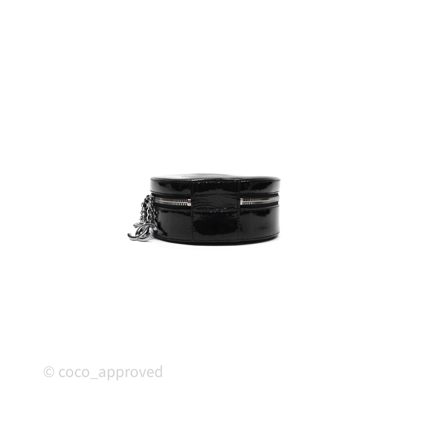 Chanel Round As Earth Bag with Owl Charm Black Patent Silver Hardware