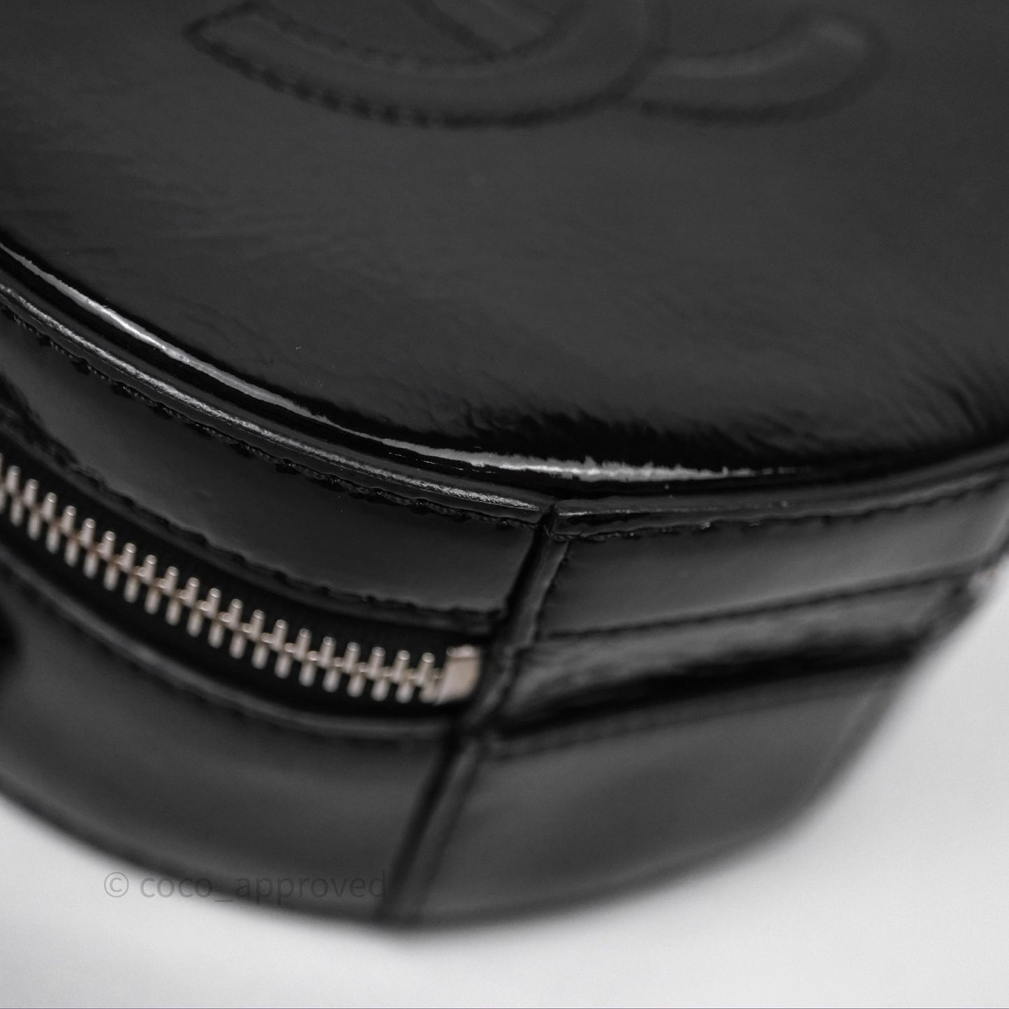 Chanel Round As Earth Bag with Owl Charm Black Patent Silver Hardware