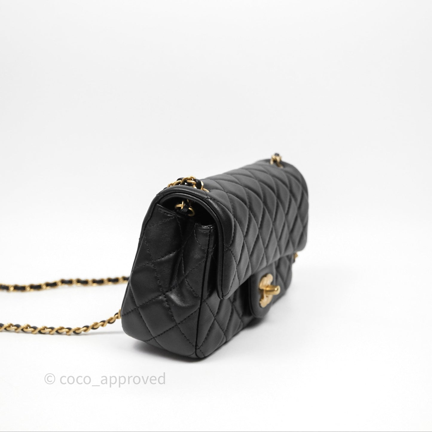 Chanel Mini Rectangular Pearl Crush Quilted Black Lambskin Aged Gold Hardware