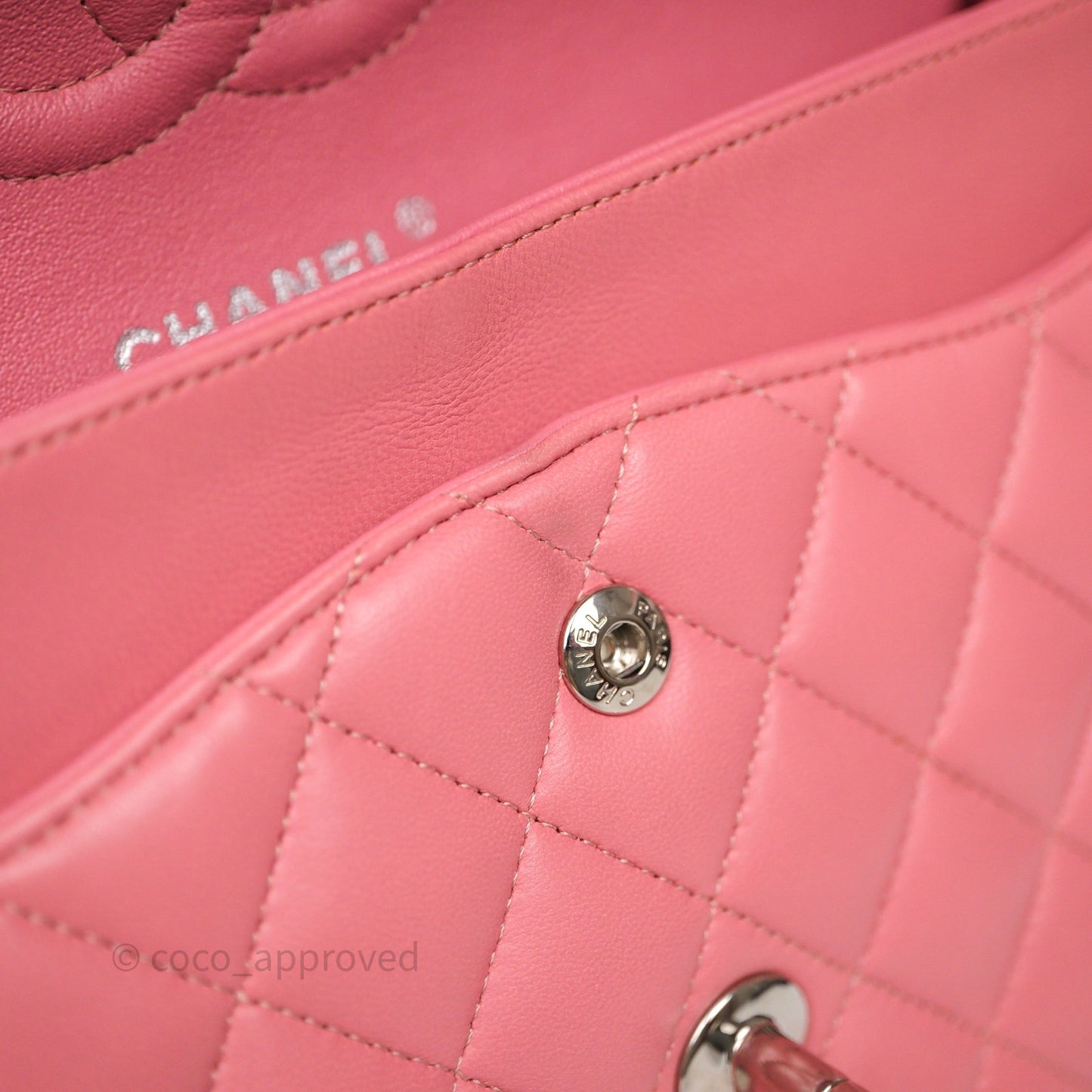 Chanel Classic M/L Medium Flap Quilted Pink Lambskin Silver Hardware