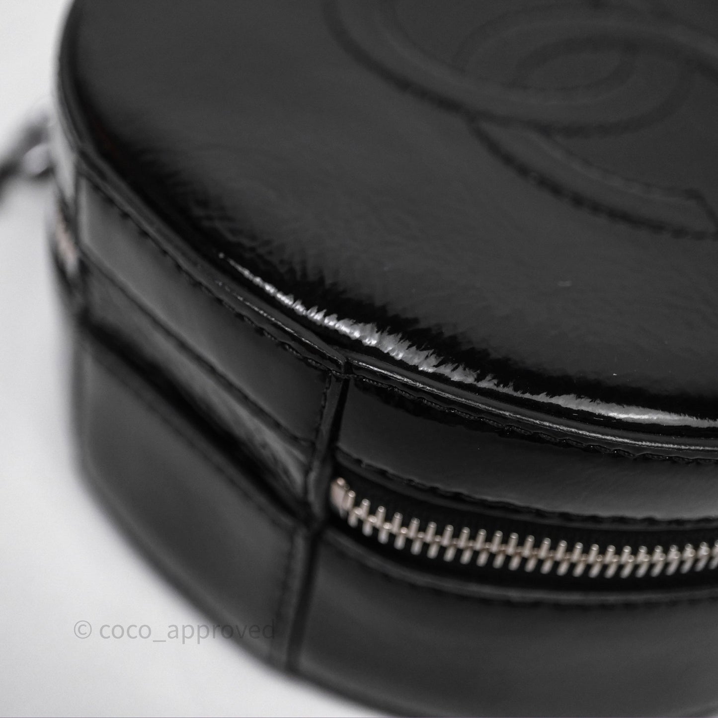 Chanel Round As Earth Bag with Owl Charm Black Patent Silver Hardware
