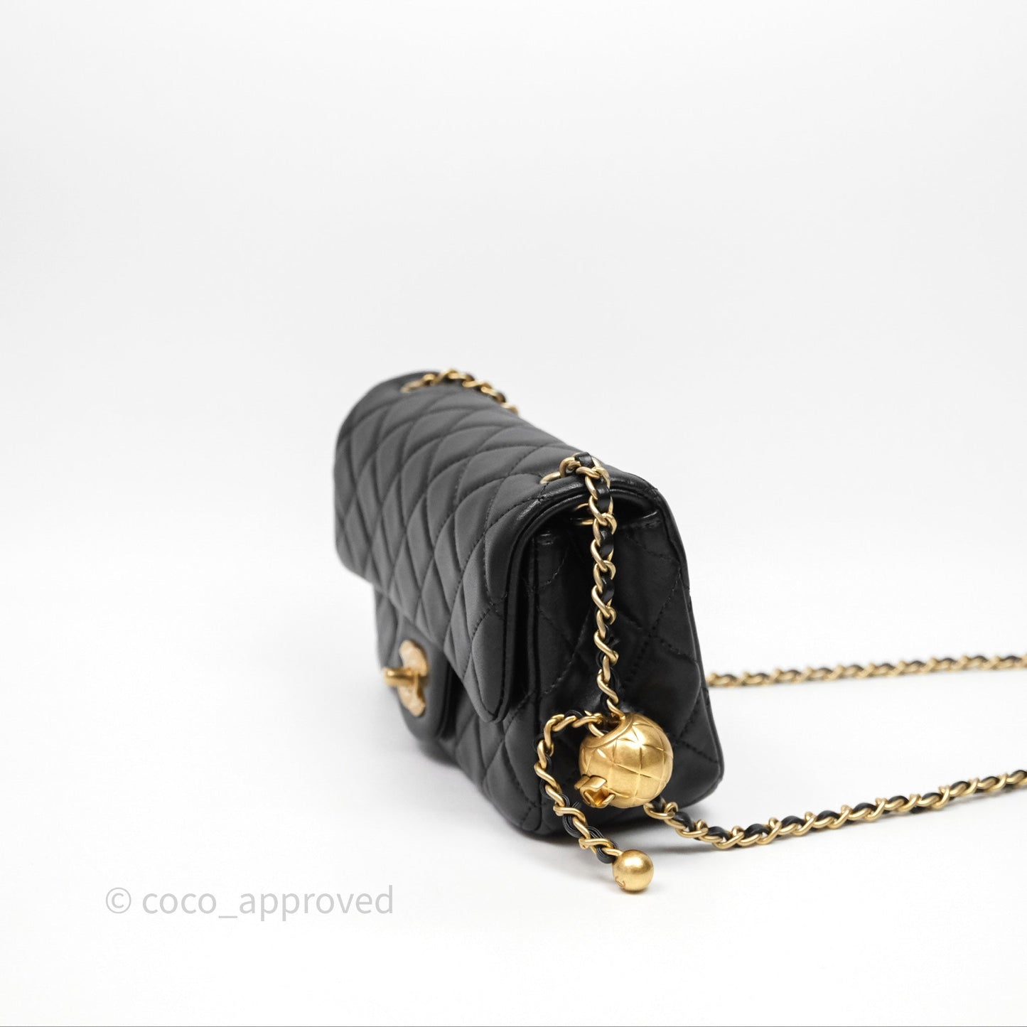 Chanel Mini Rectangular Pearl Crush Quilted Black Lambskin Aged Gold Hardware