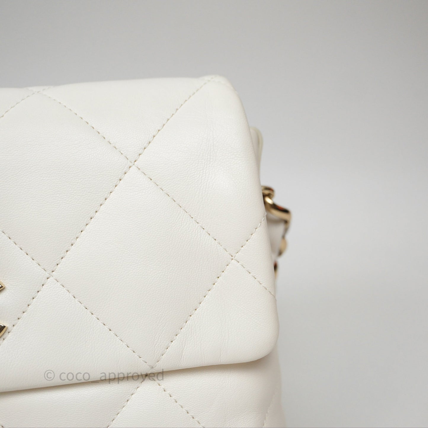 Chanel CC Flap Bag With Logo on Chain Lambskin White Gold Hardware