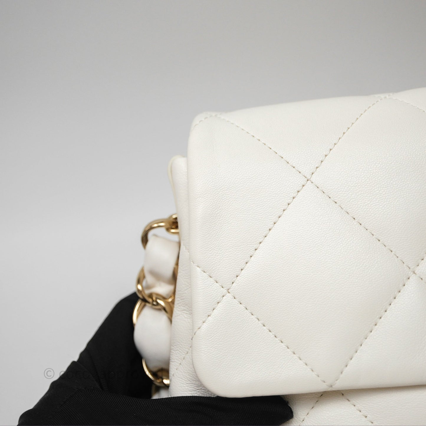 Chanel CC Flap Bag With Logo on Chain Lambskin White Gold Hardware