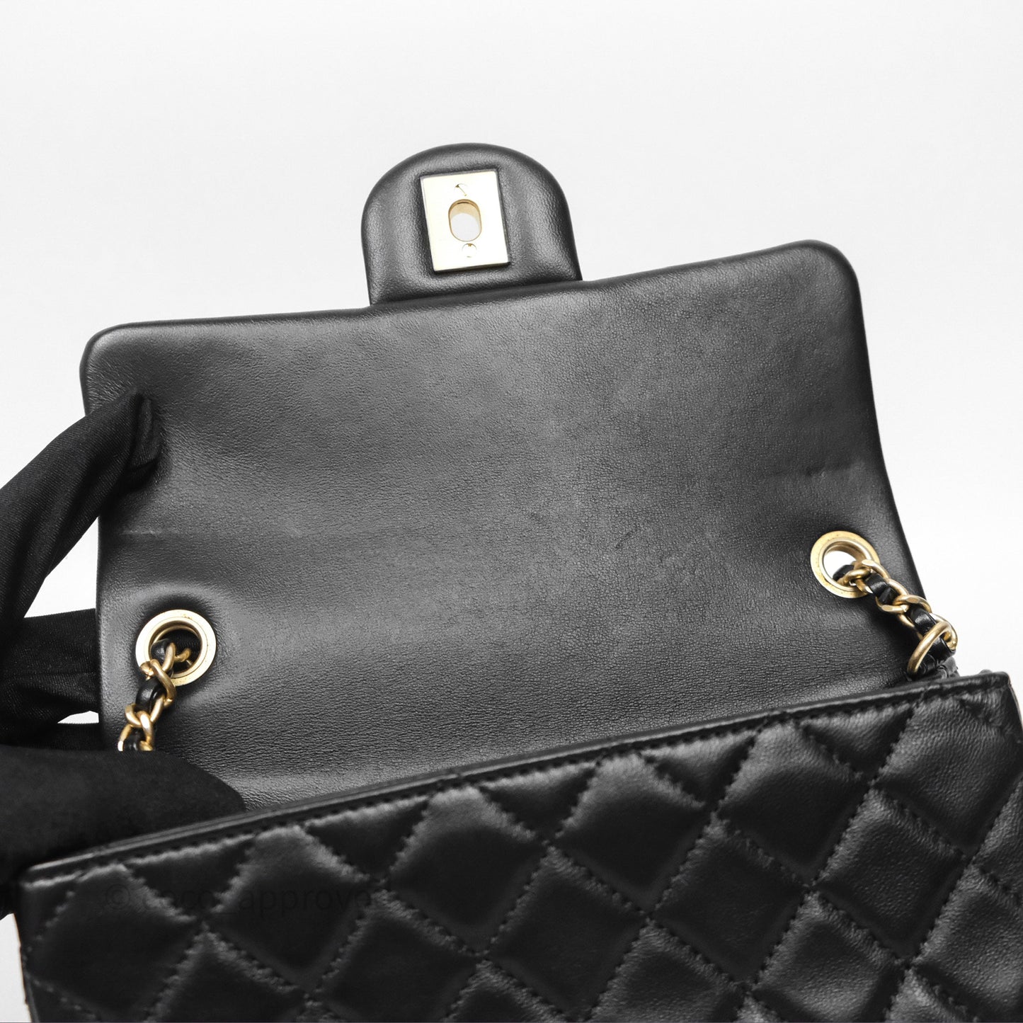 Chanel Mini Rectangular Pearl Crush Quilted Black Lambskin Aged Gold Hardware