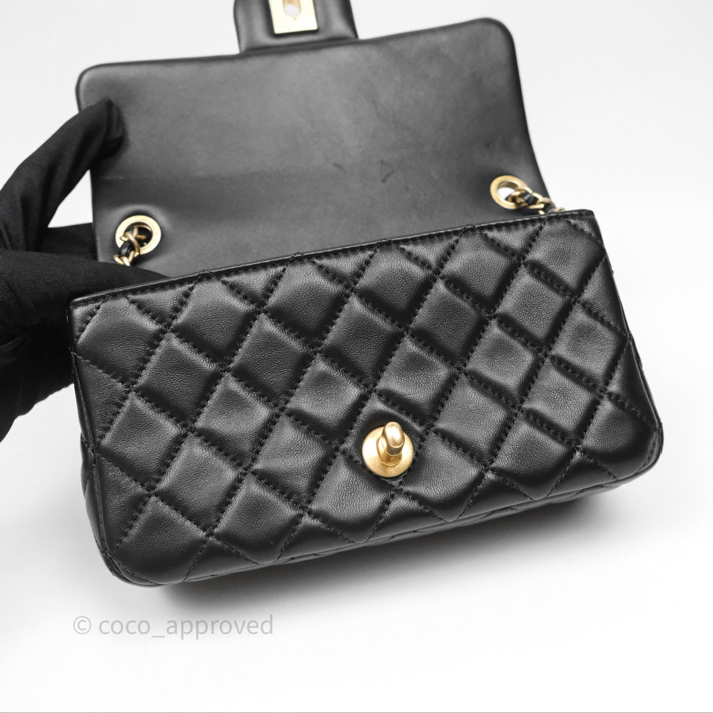 Chanel Mini Rectangular Pearl Crush Quilted Black Lambskin Aged Gold Hardware