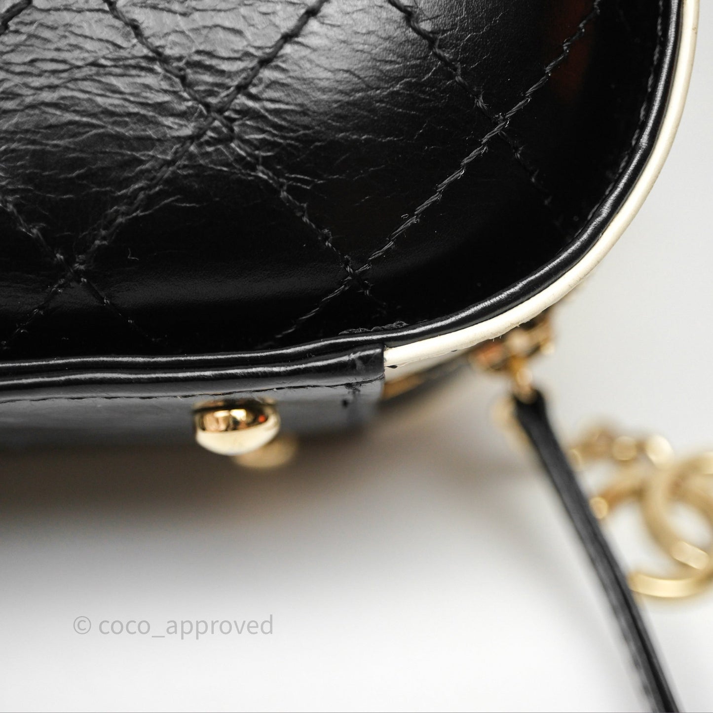 Chanel Quilted Stitched Vanity Case Bag Black/Ivory Calfskin Gold Hardware